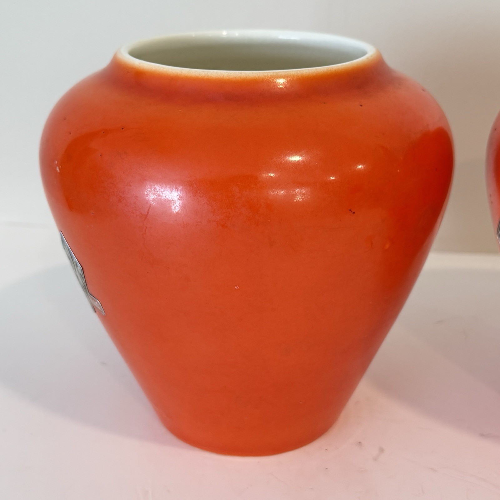 Vintage Meric Art Orange Mid Century Modern Vase Set Of Two Sleek Table Vase