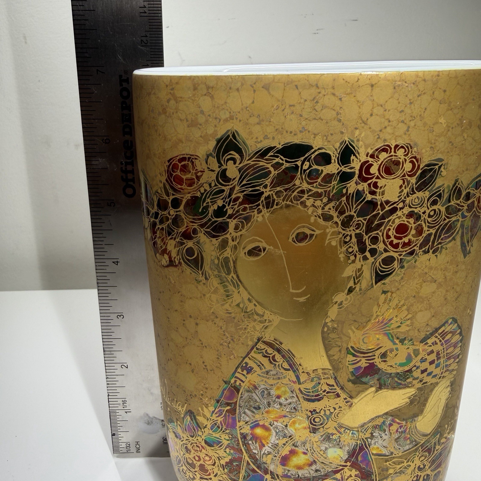 Rosenthal Studio Linie Bjorn Wiinblad Gold Vase Vintage MCM Germany Woman Bird