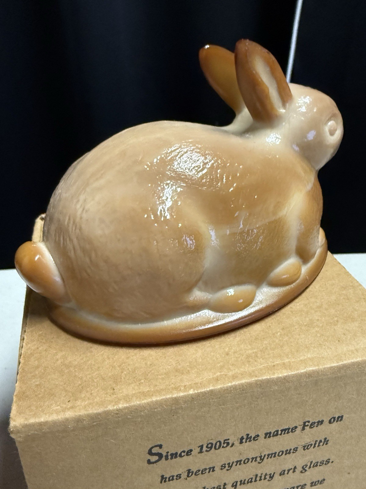 Fenton Chocolate Slag Bunny Candy Dish Cover Only w/ Box