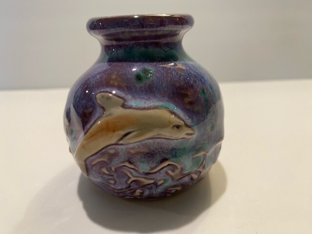 Small Ceramic Pot Fish Design marked AMBER 2.75 inches