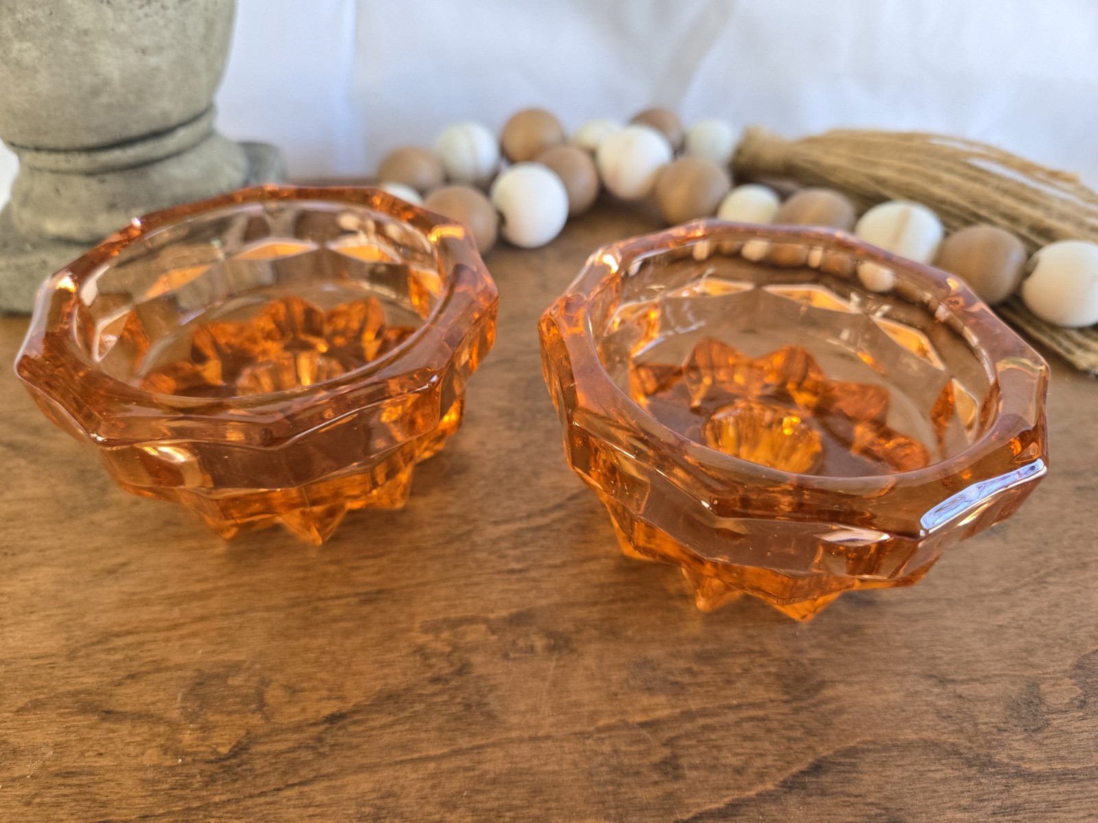 White Hall Peachy Indiana Glass Taper Candle Holder 1966
