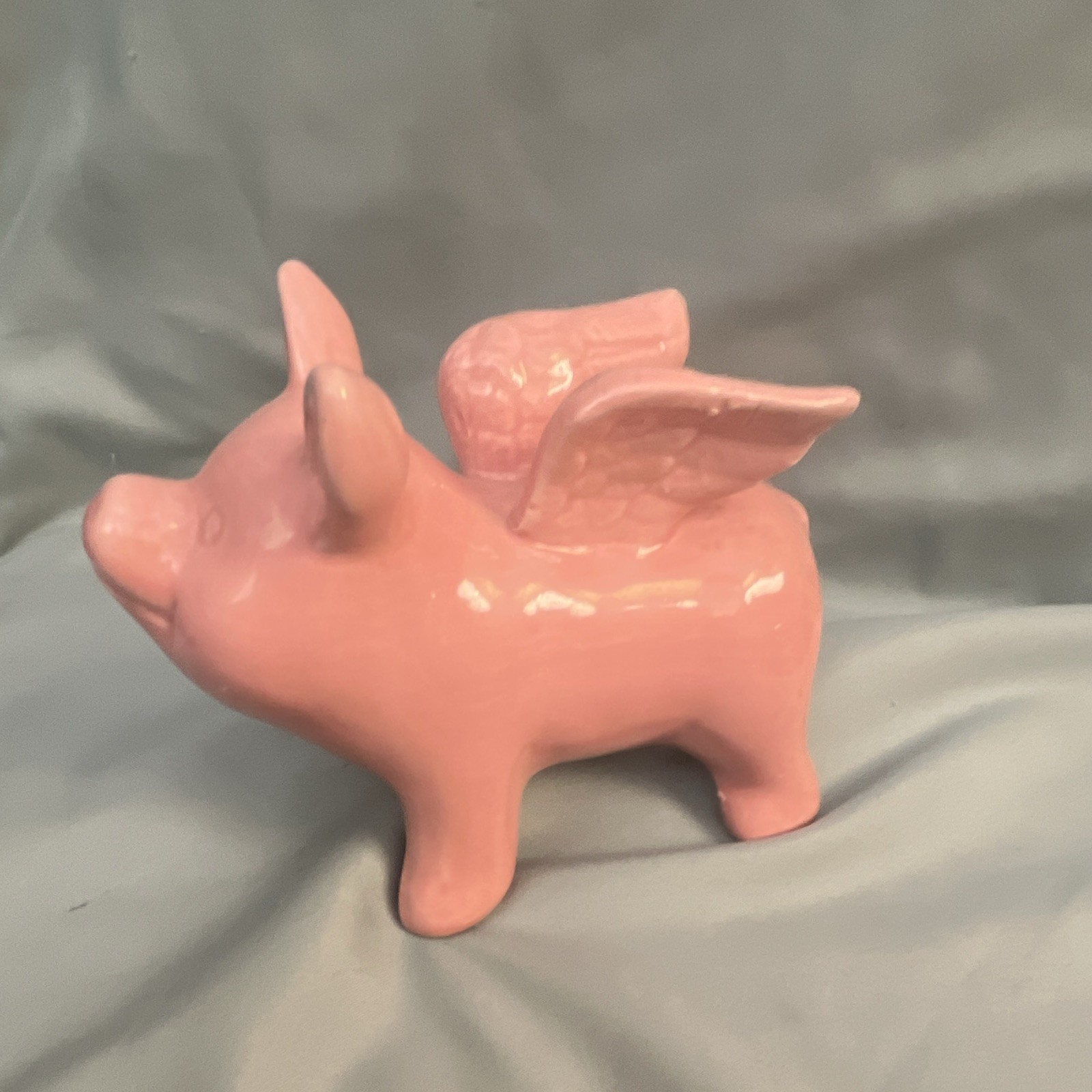 Pink Ceramic Flying Pig Figurine, Glossy Glazed Finish, Animals Theme