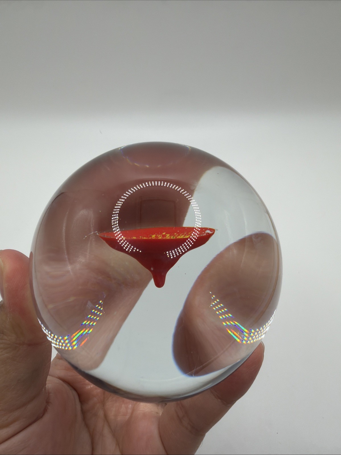 Murano Paperweight Red Floating Morning Glory Flower Art Glass