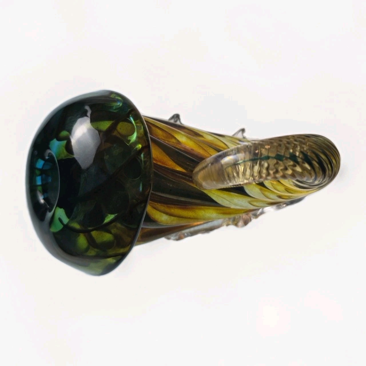 Artist Signed Iridescent Art Glass Nautilus Shell Inkwell Seaform Paperweight