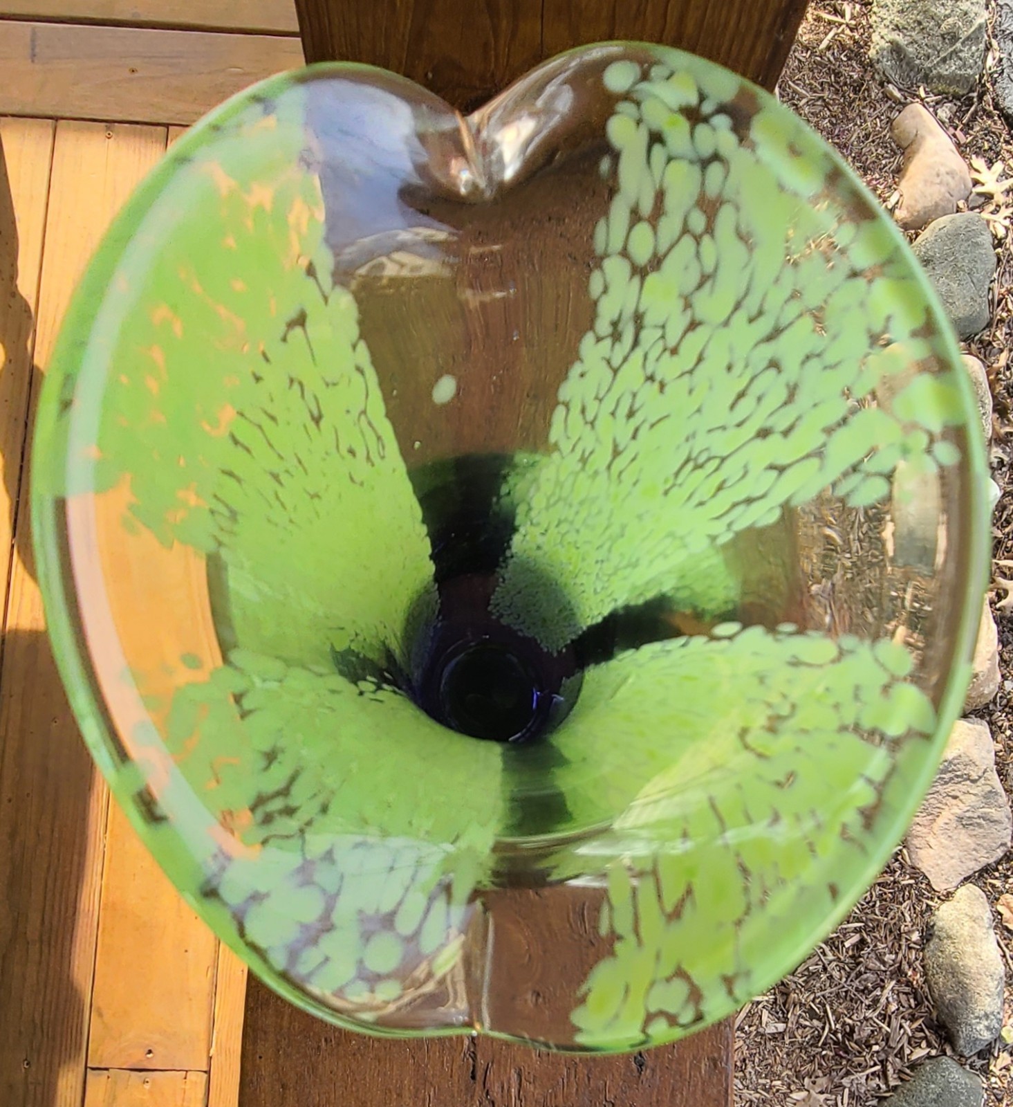 Heavy Hand Blown Art Glass Vase 8” Green Black Murano Style Flared Rim 2lb 11oz