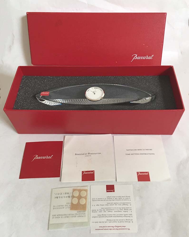 Rare BACCARAT France Empreinte Crystal Ellipse Desk Clock 9.25″ Long New in Box