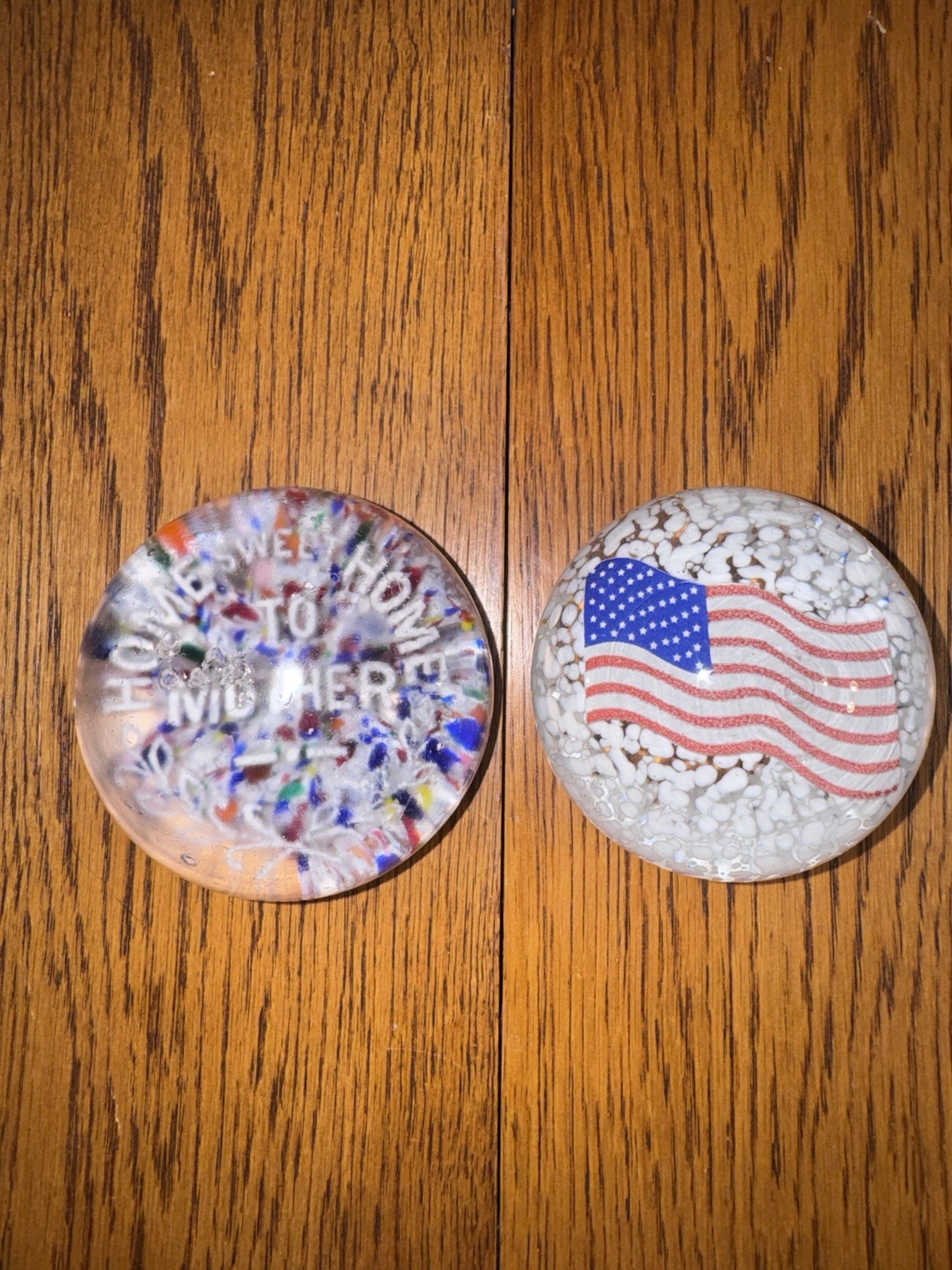 Patriotic USA Flag & Home Sweet Home Mother Signed Glass Paperweights~READ!