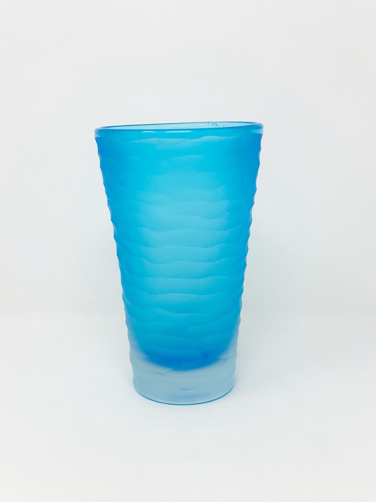 Brad Copping Art Glass Vase Blue Carved Wave Pattern 6.75 Inches Tall Canadian