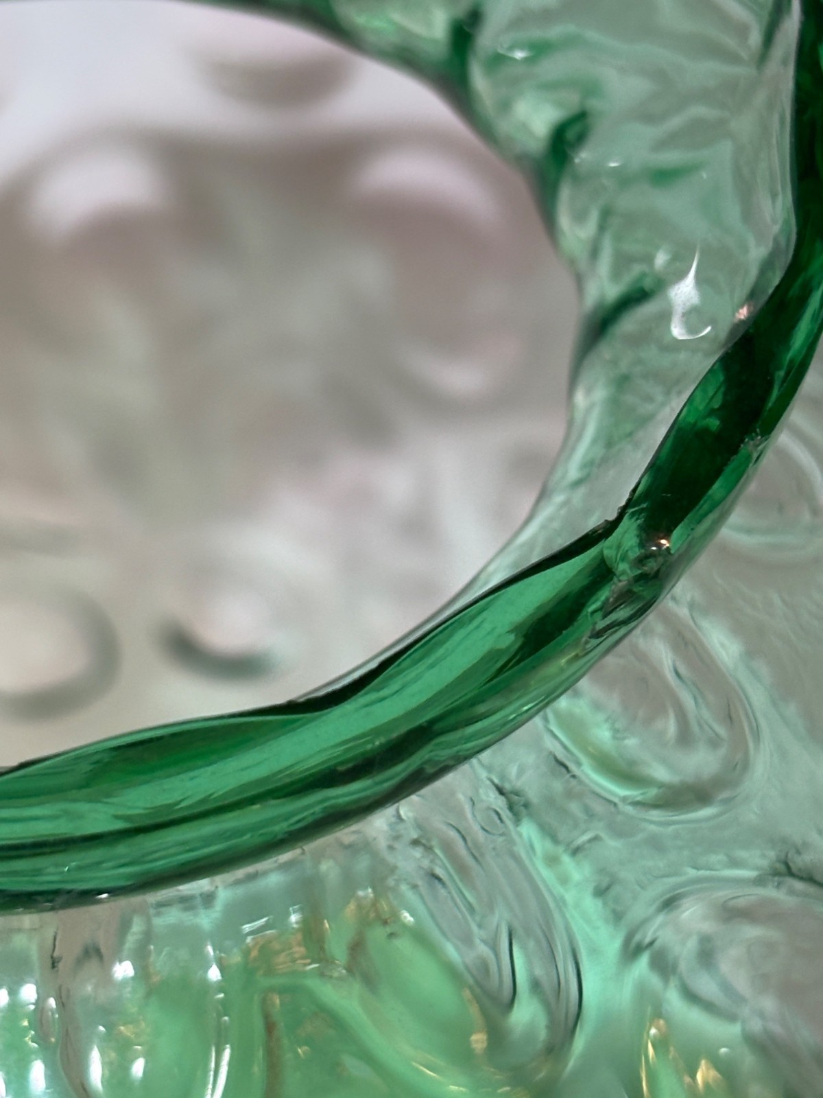 Green Glass Optic Glass Textured Vase – Handblown Art Glass Decorative Piece