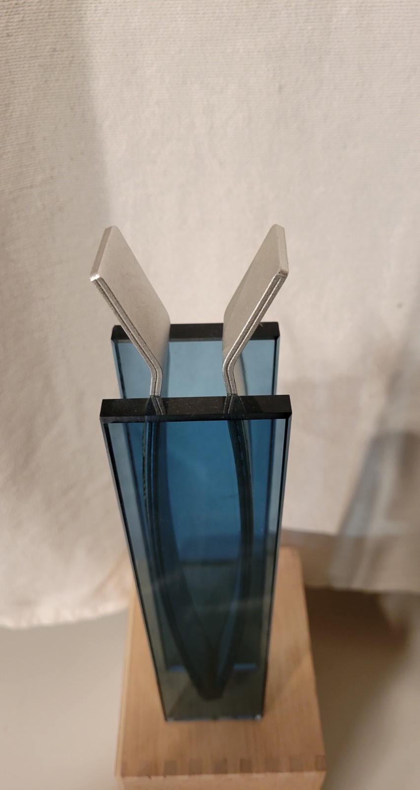 Ribbon Vase – MOMA Peter Hewitt RARE Blue Glass & Anodized Aluminum Contemporary