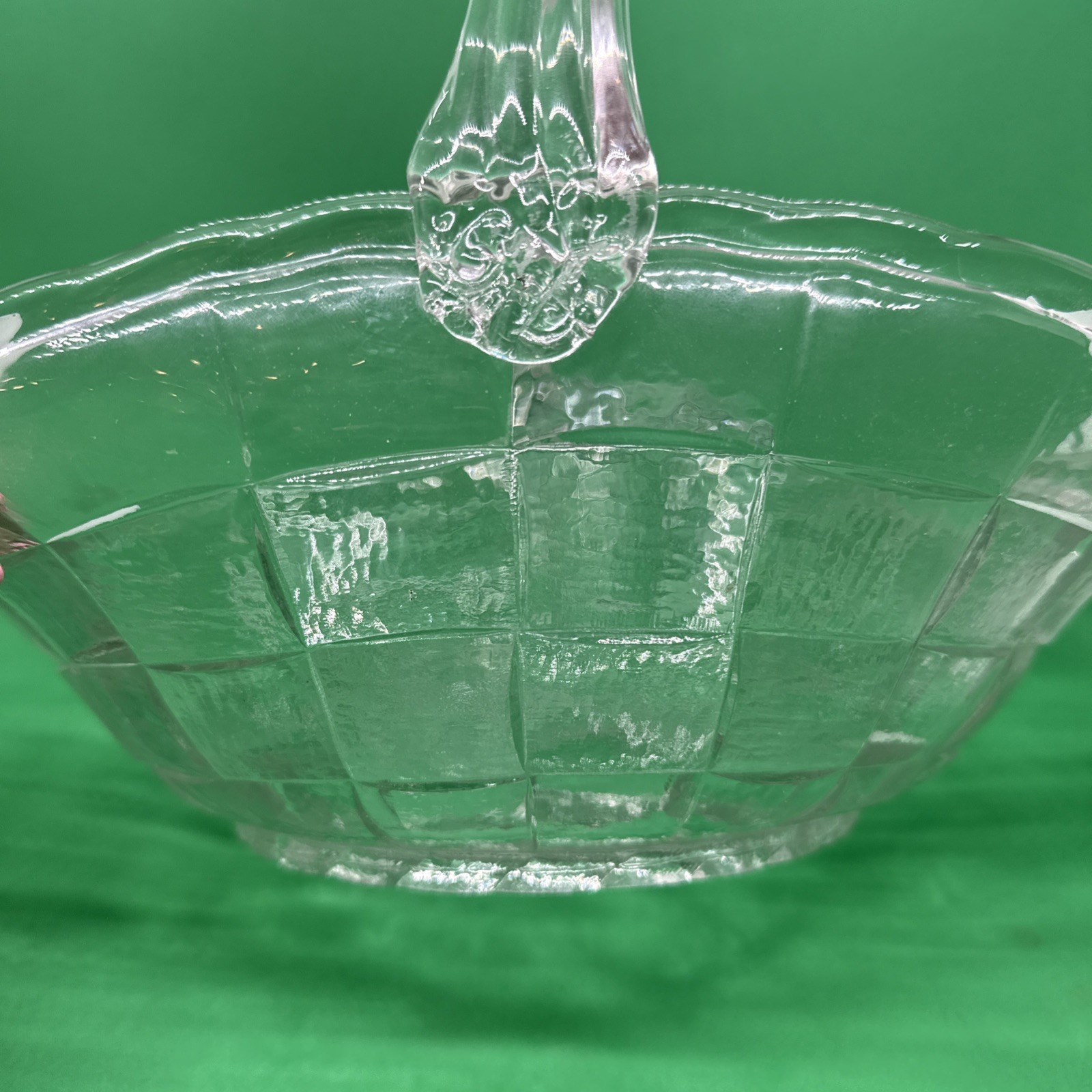Vtg Clear Glass Fruit Display Basket Patchwork Heavy Large Decor Home Decor