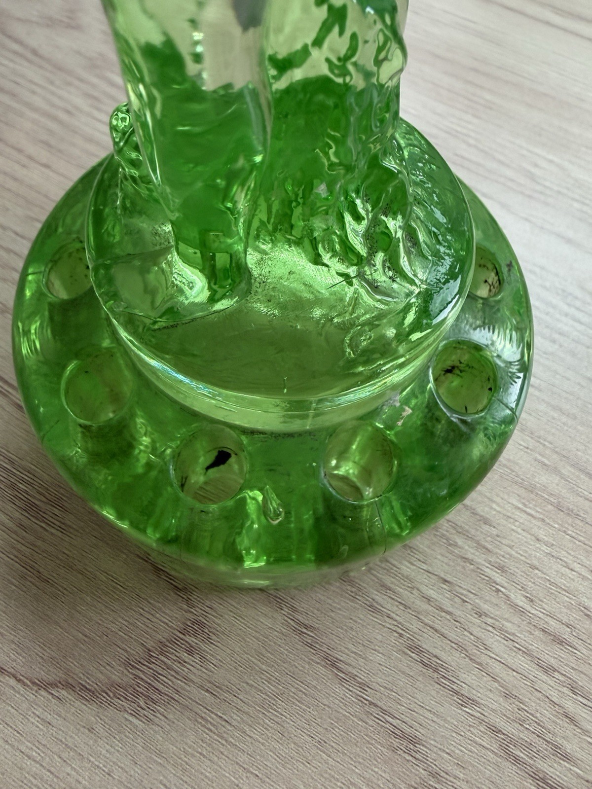 Cambridge Green Uranium Glass – Two Kid Flower Frog Boy & Goat – See Photos/read