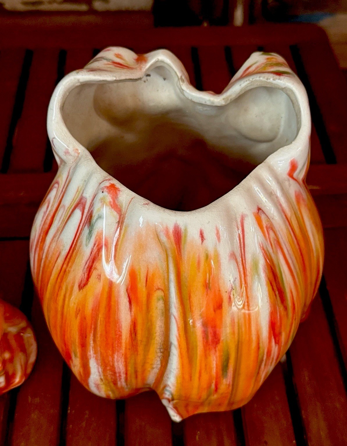 Fat Lava Drip Glaze MCM REDWING COOKIE JAR “Thou Shall Not Steal” Vibrant Orange