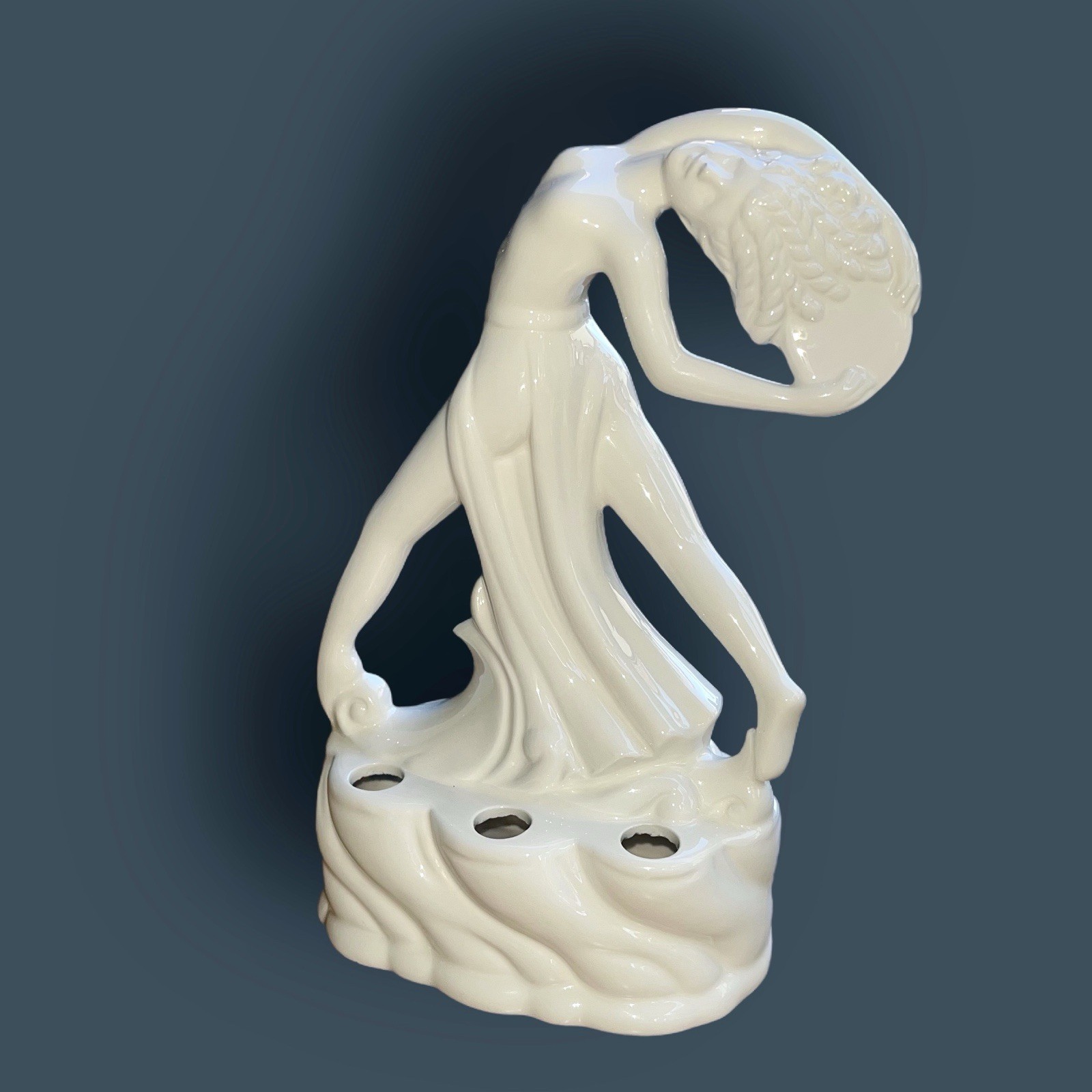 Art Deco Dancing Woman Sculpture Flower Frog White Ceramic SDD 1986