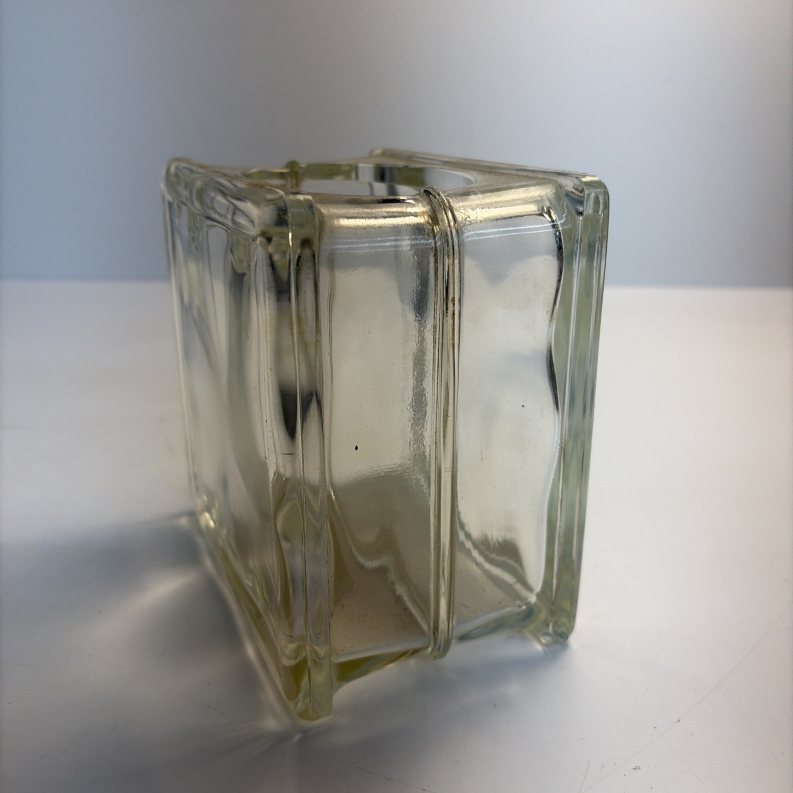 Vintage Clear Glass Square Vase Heavy Art Glass Floral Planter Block Vase