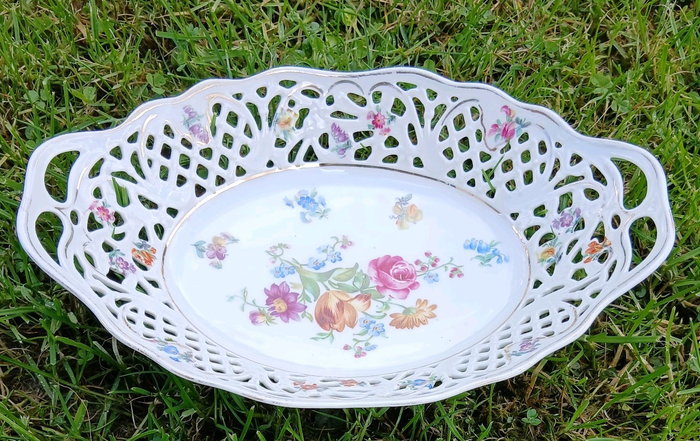 Dresden Basket Porcelain Twin Handled Reticulated 26cm