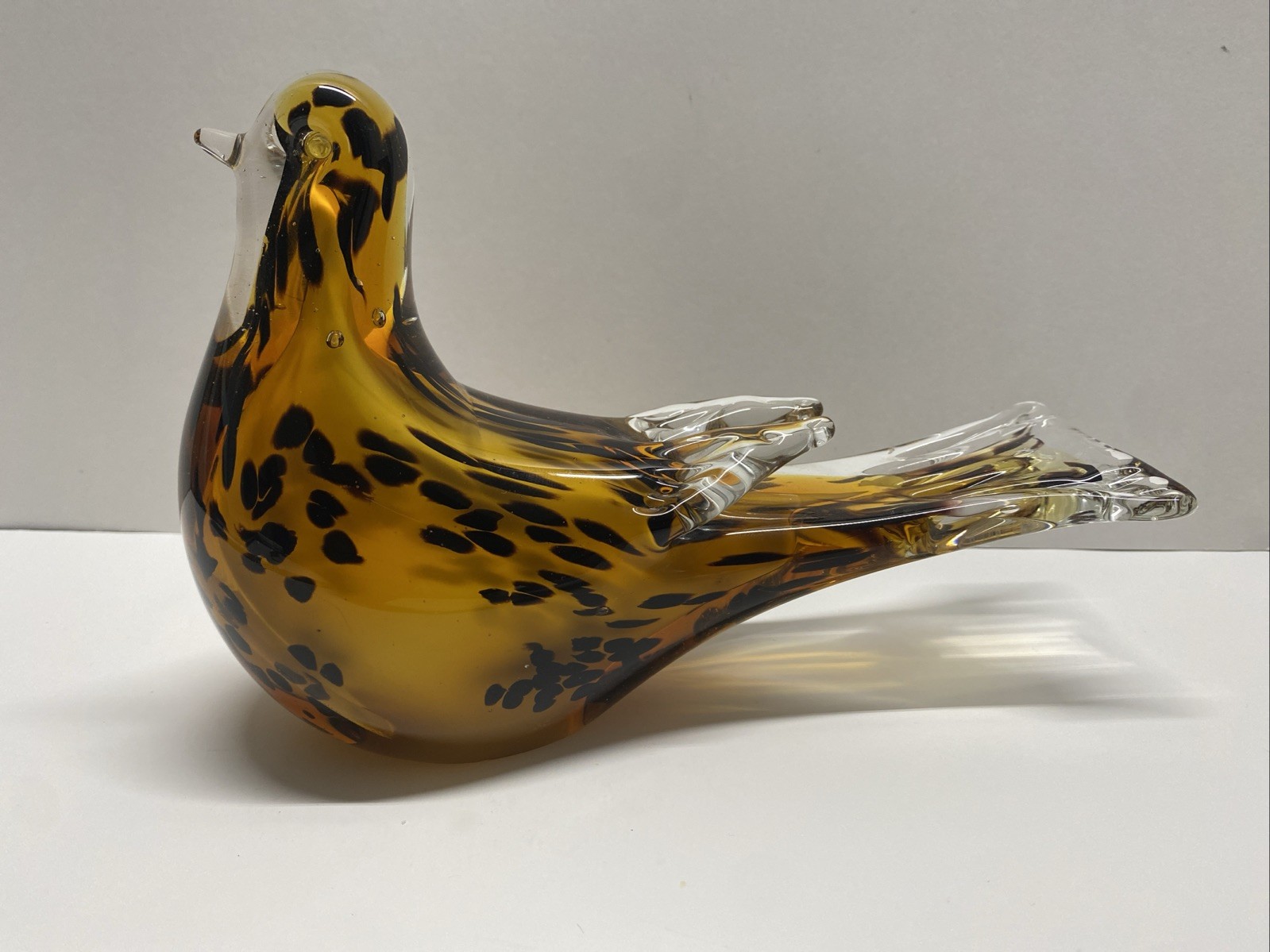 Vintage Fifth Ave. Brown Speckled blown glass Bird 6” h 7” L Excellent