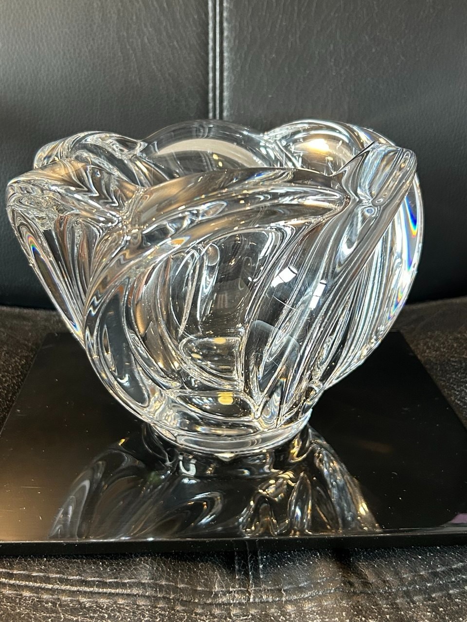 VTG Art Vannes France Cristal Swirl Vase H-6″,D-8″