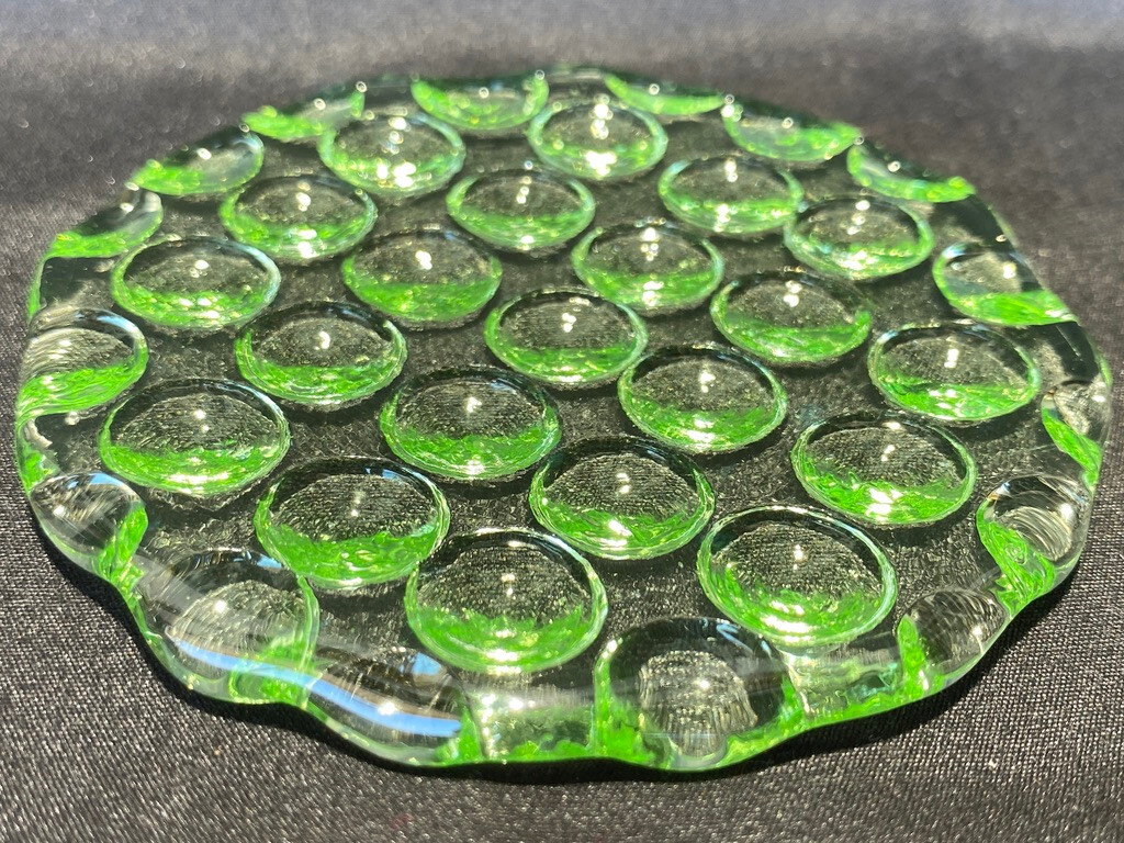 Green Vaseline glass uranium shooter Marble holder tile display yellow art lens