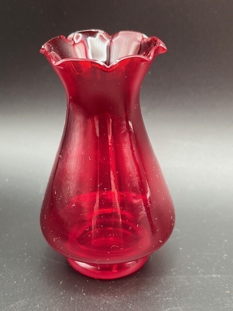 Vintage (2) Hand Blown Mini 3.25″ Ruby Red Glass Vases