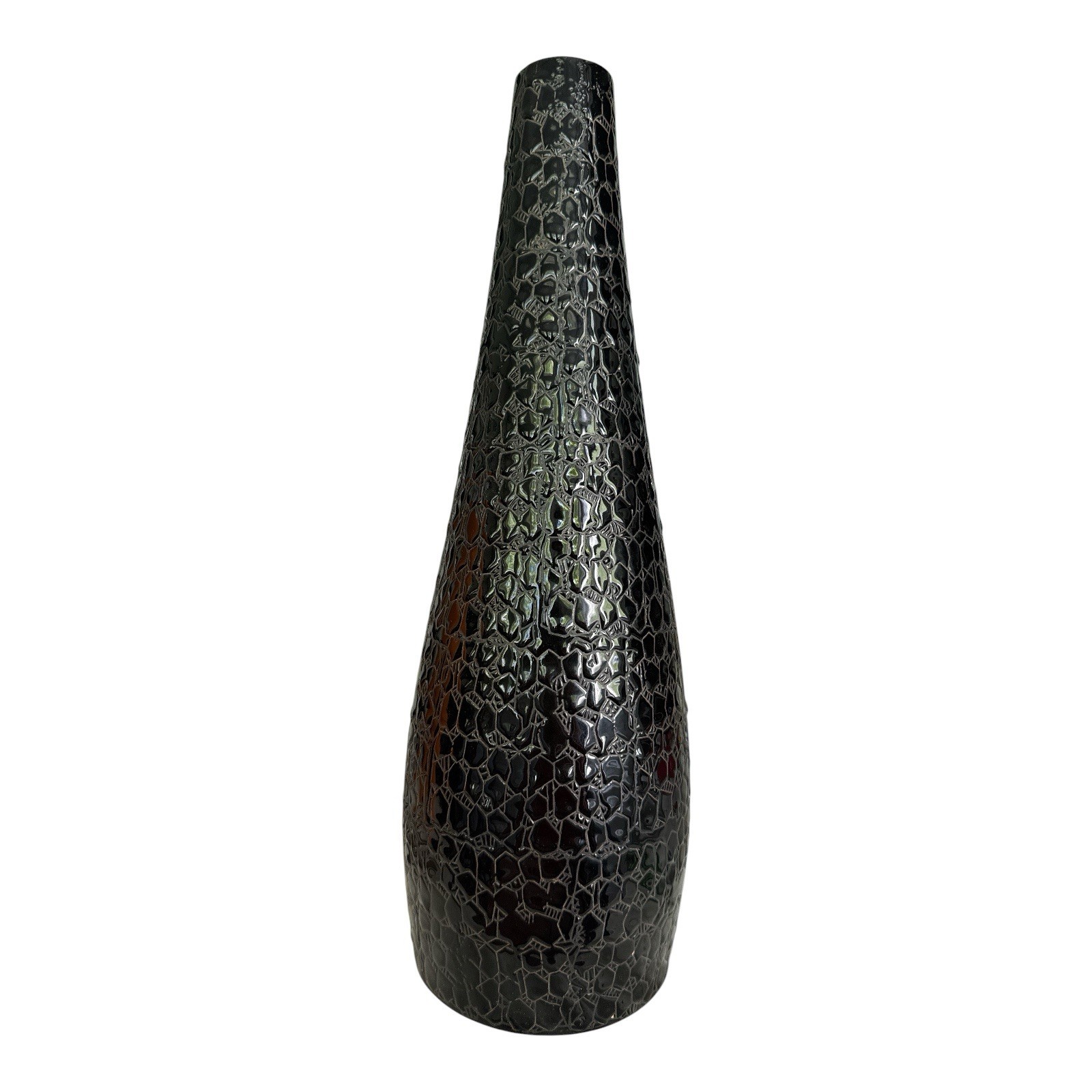 MCM Black Alligator Skin Texture Ceramic Bud Vase Contemporary Teardrop
