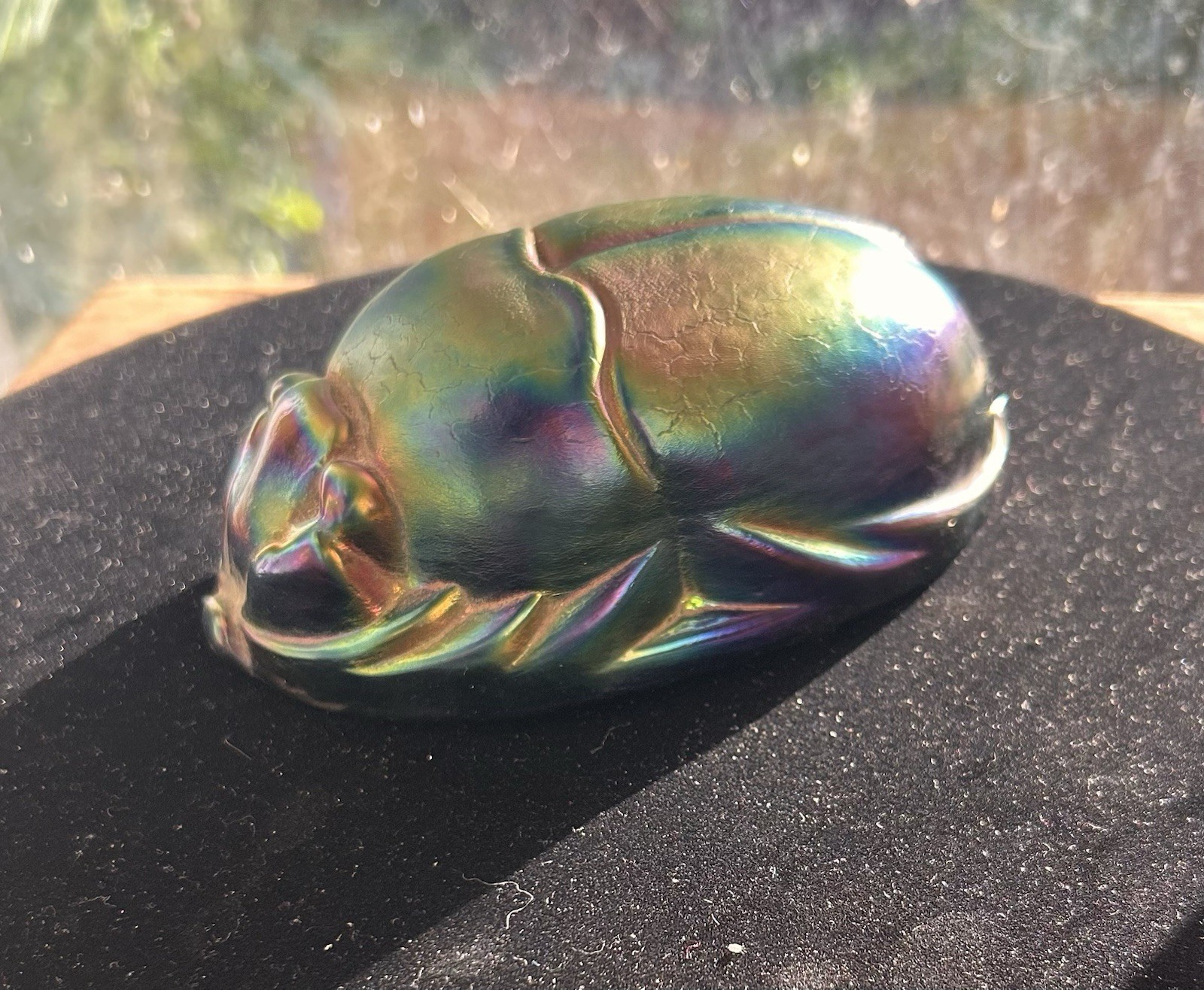 Vintage Egyptian Revival Favrile Style Glass Sacred Solid Scarab Paperweight