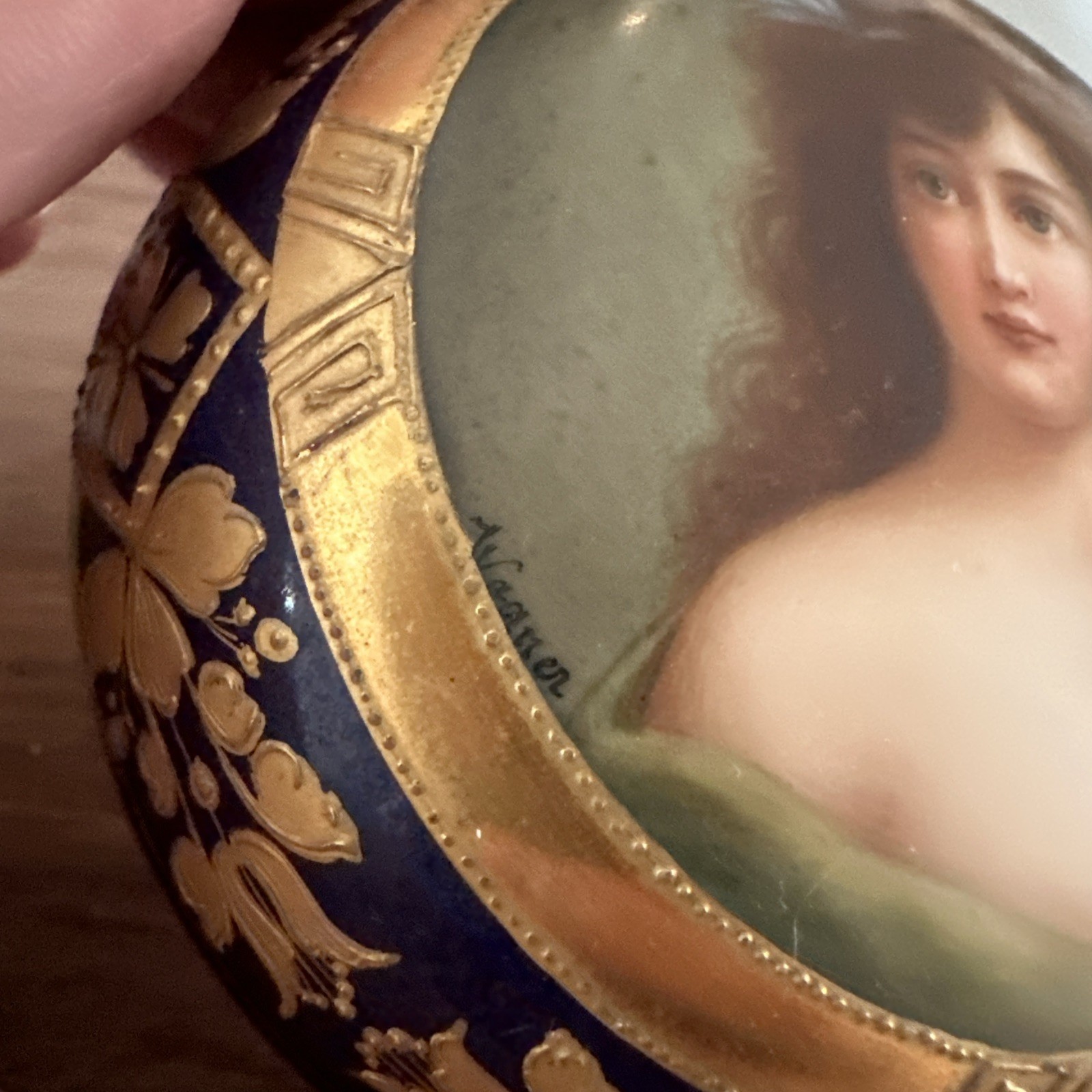 Antique Royal Vienna Trinket Box Signed Wagner Blue Beehive Mark