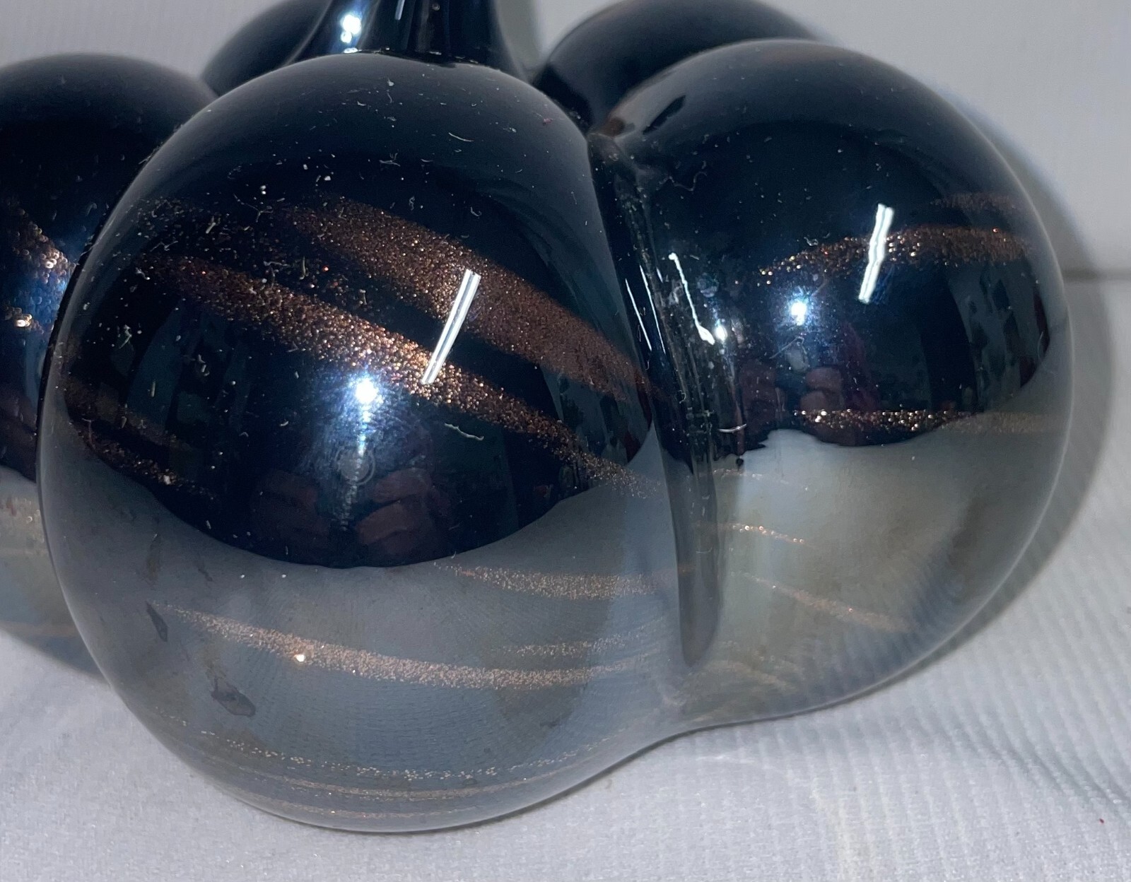 Solid Black Glass Rose Gold Swirl Glitter Hand Blown Pumpkin Goard Multi Purpose