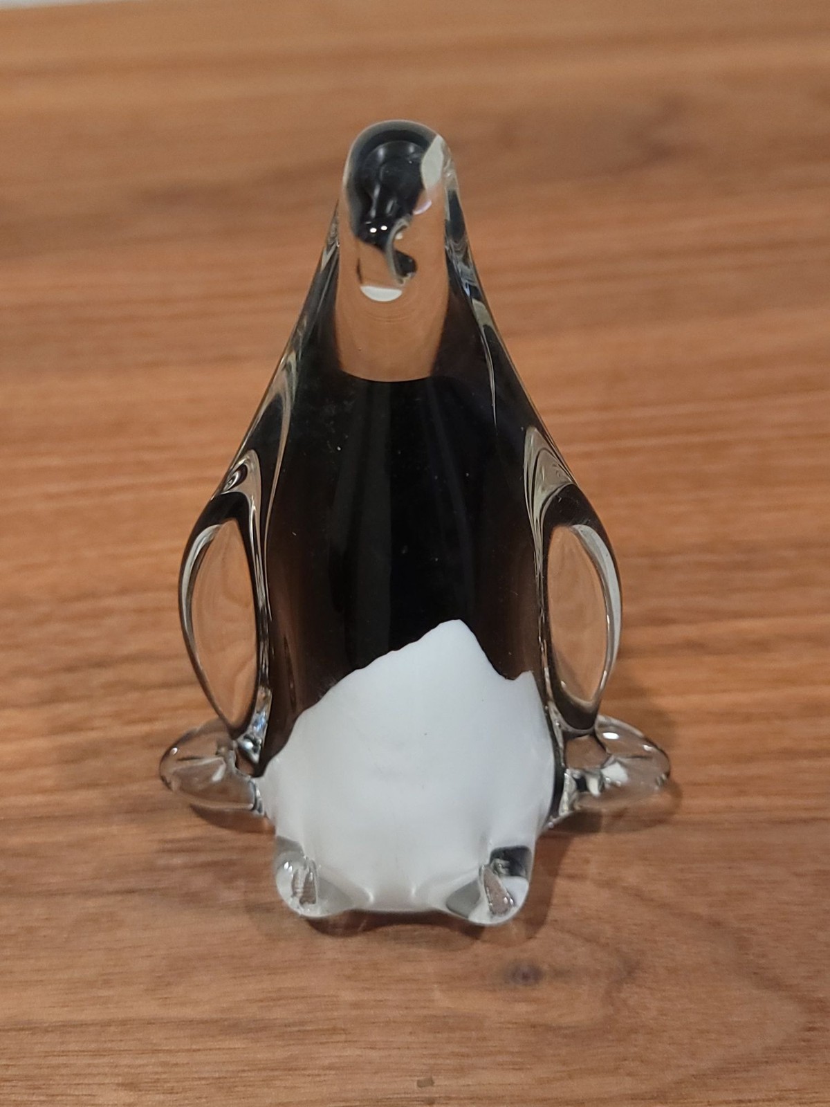 Vintage Glass Penguin Handcrafted Art Sculpture Figurine Clear/Black/White 5″