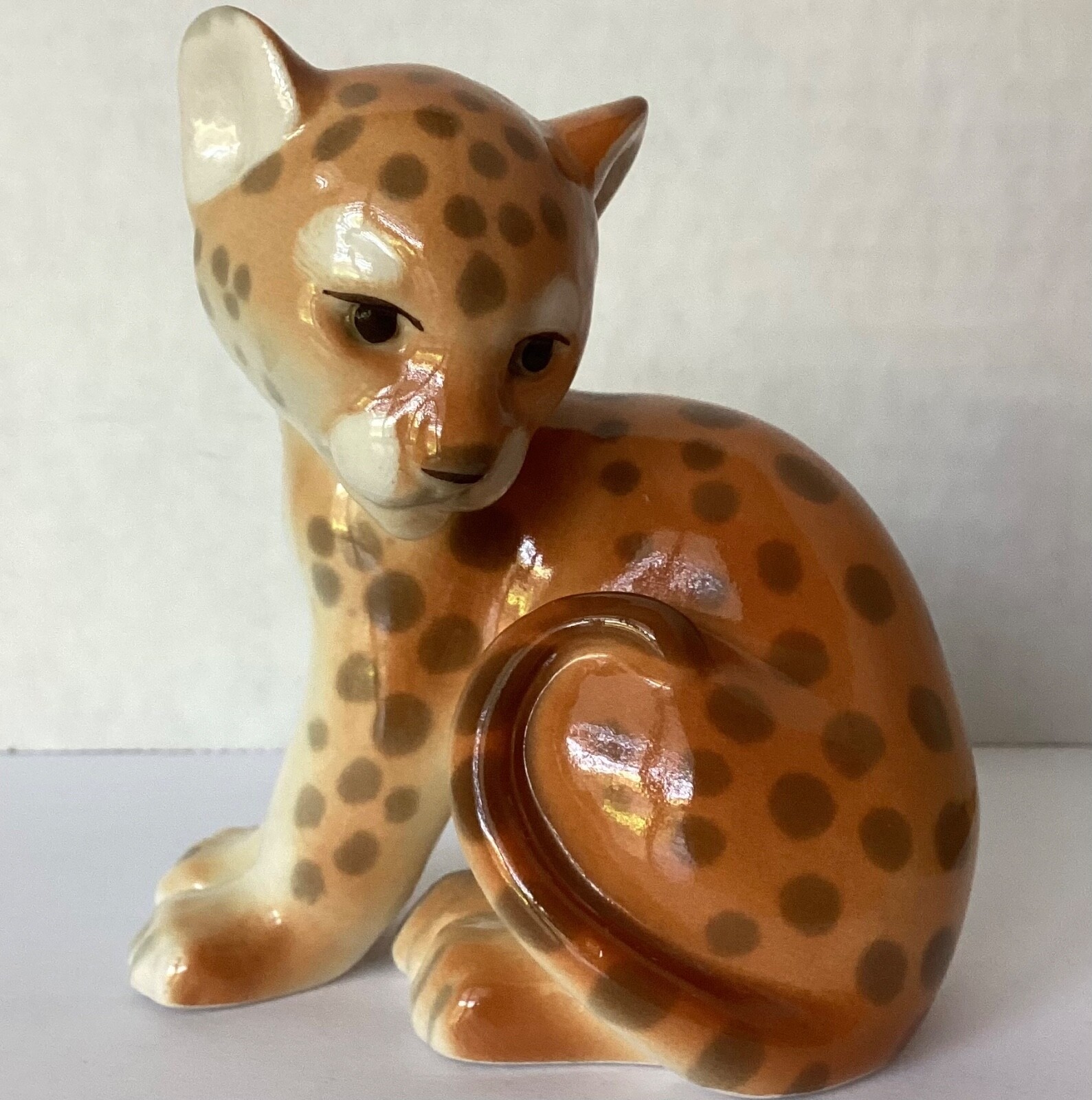 Vintage Lomonosov Cheetah Cub Russian Imperial Porcelain Figurine Made in USSR