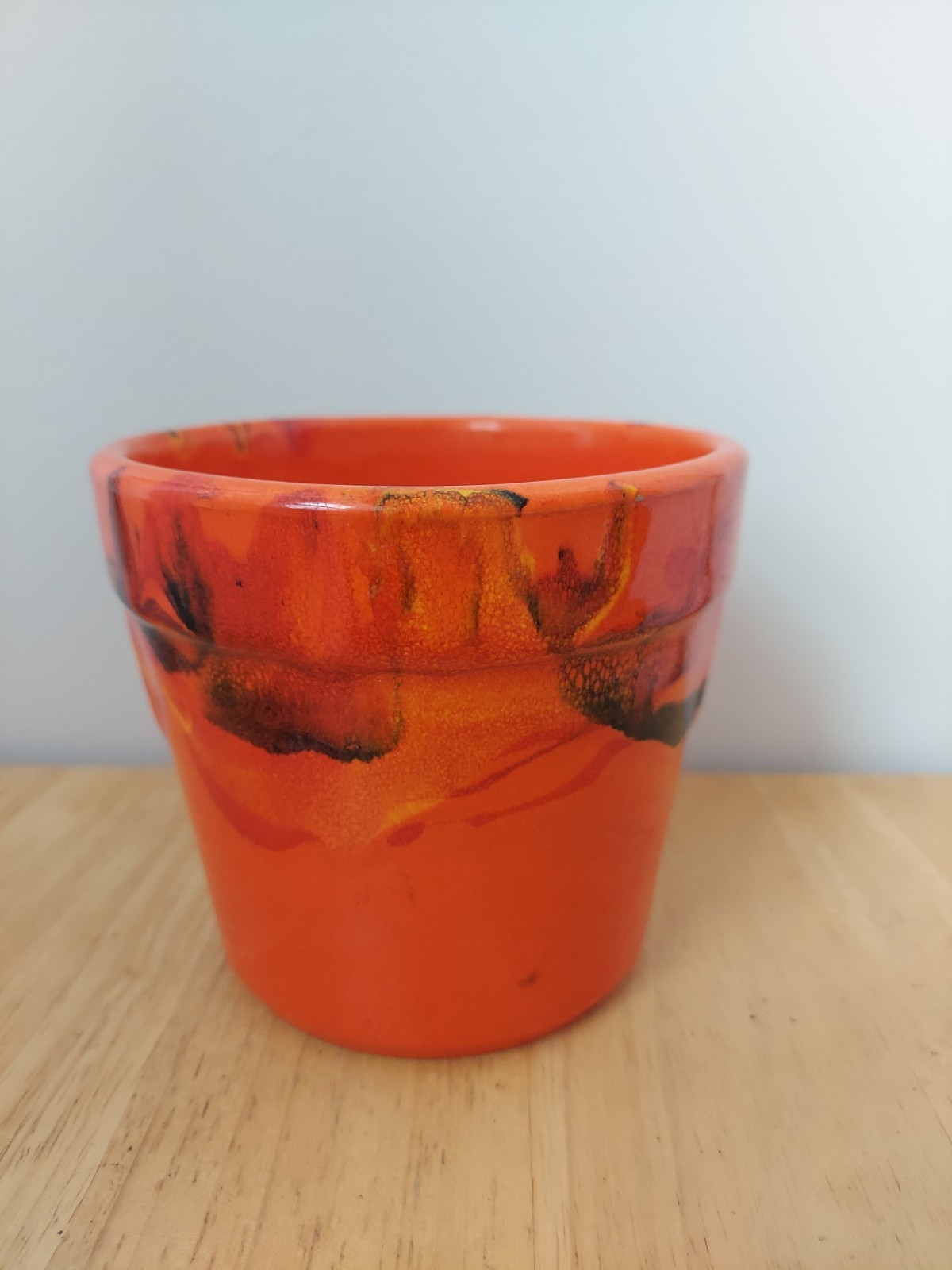 MCM USA California Pottery Red Drip Glaze Pot/Planter #1094 4.5” Tall