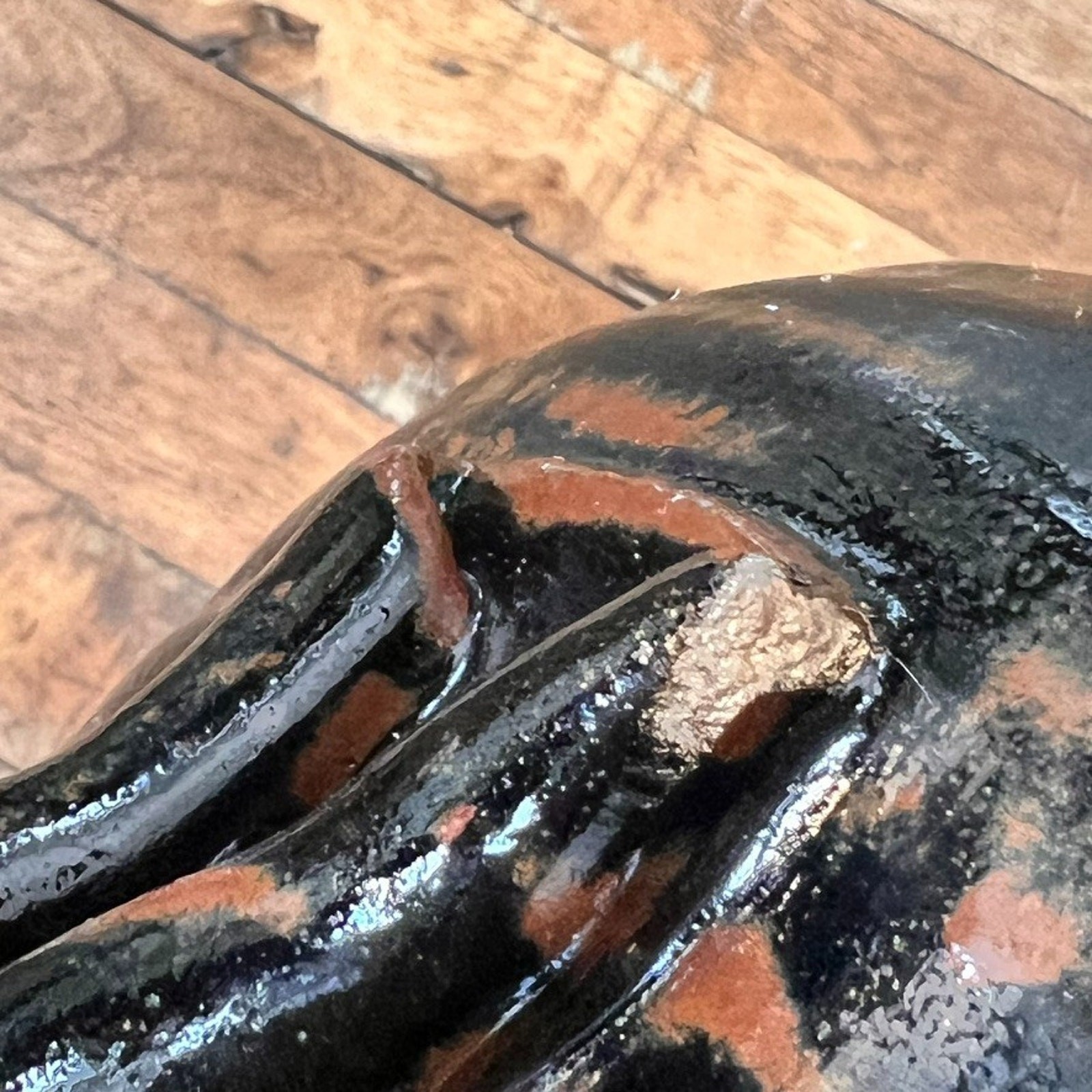 Studio Art Pottery Vase 9.5″ Abstract Black Brown Glazed Modernist Brutalist