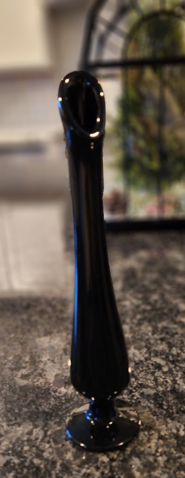 Vintage Fenton Glass Black Swung Pedestal Bud Vase MCM 9 1/4 Inch 1970’s