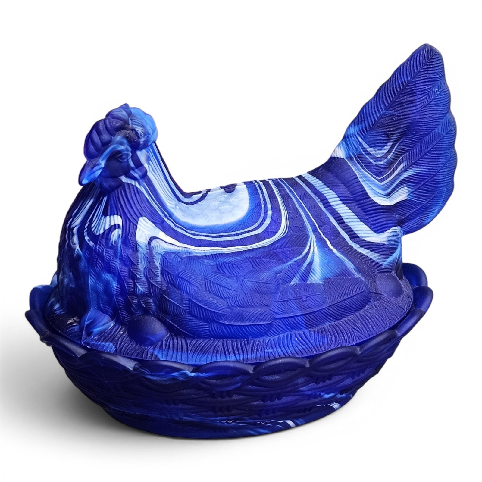 L.G. Wright Satin Slag Glass Hen on Nest 7 Inch