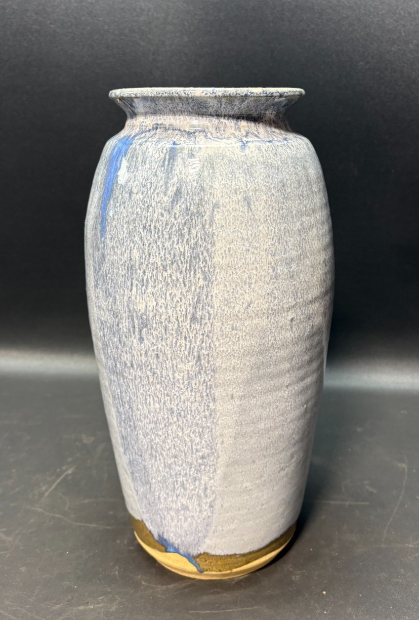 Studio Art Pottery Salt Glazed Blue 14.5” Stoneware Vase SIGNED