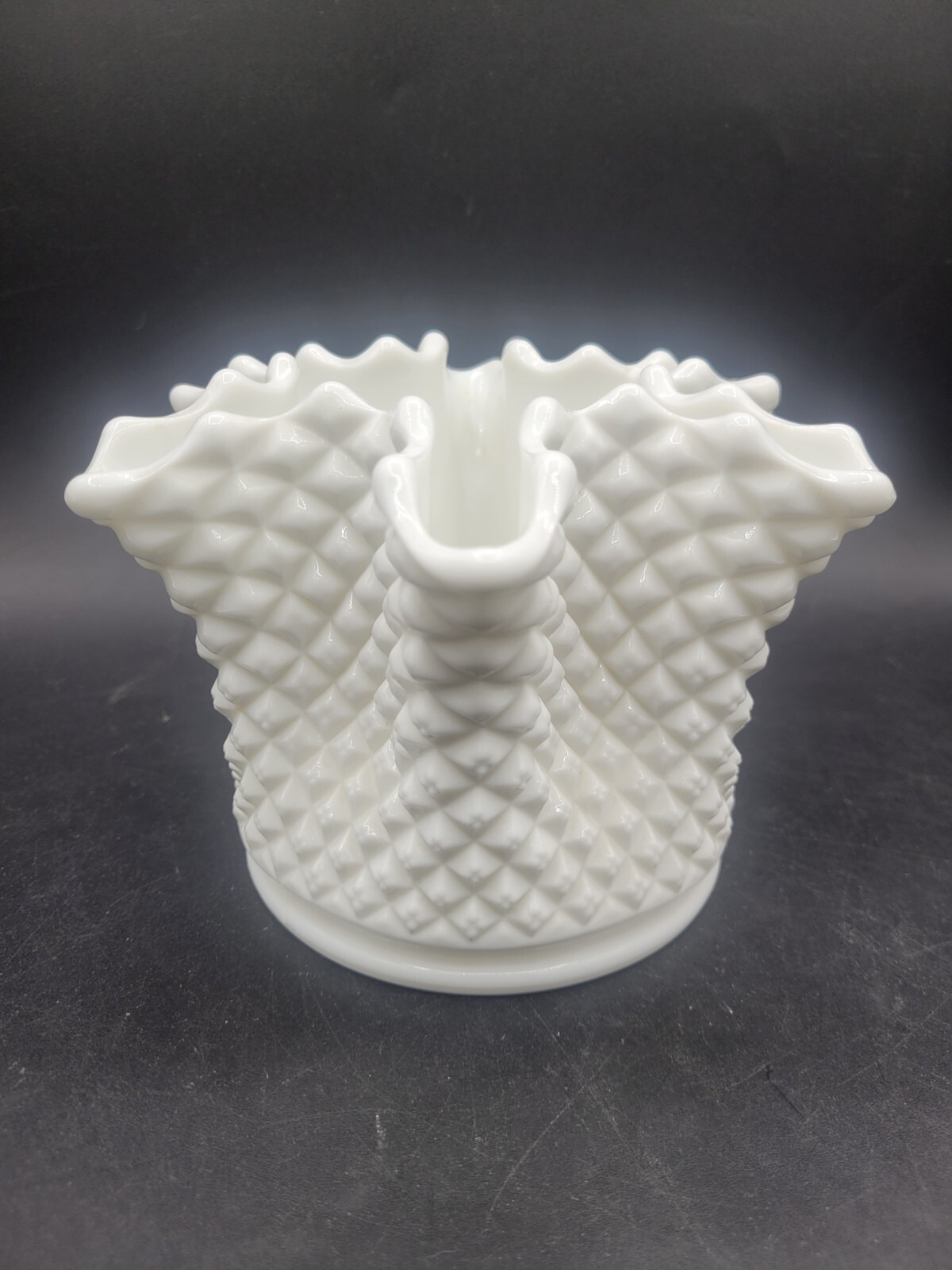 Vintage Westmoreland White Milk Glass English Hobnail Handkerchief Vase Glows UV