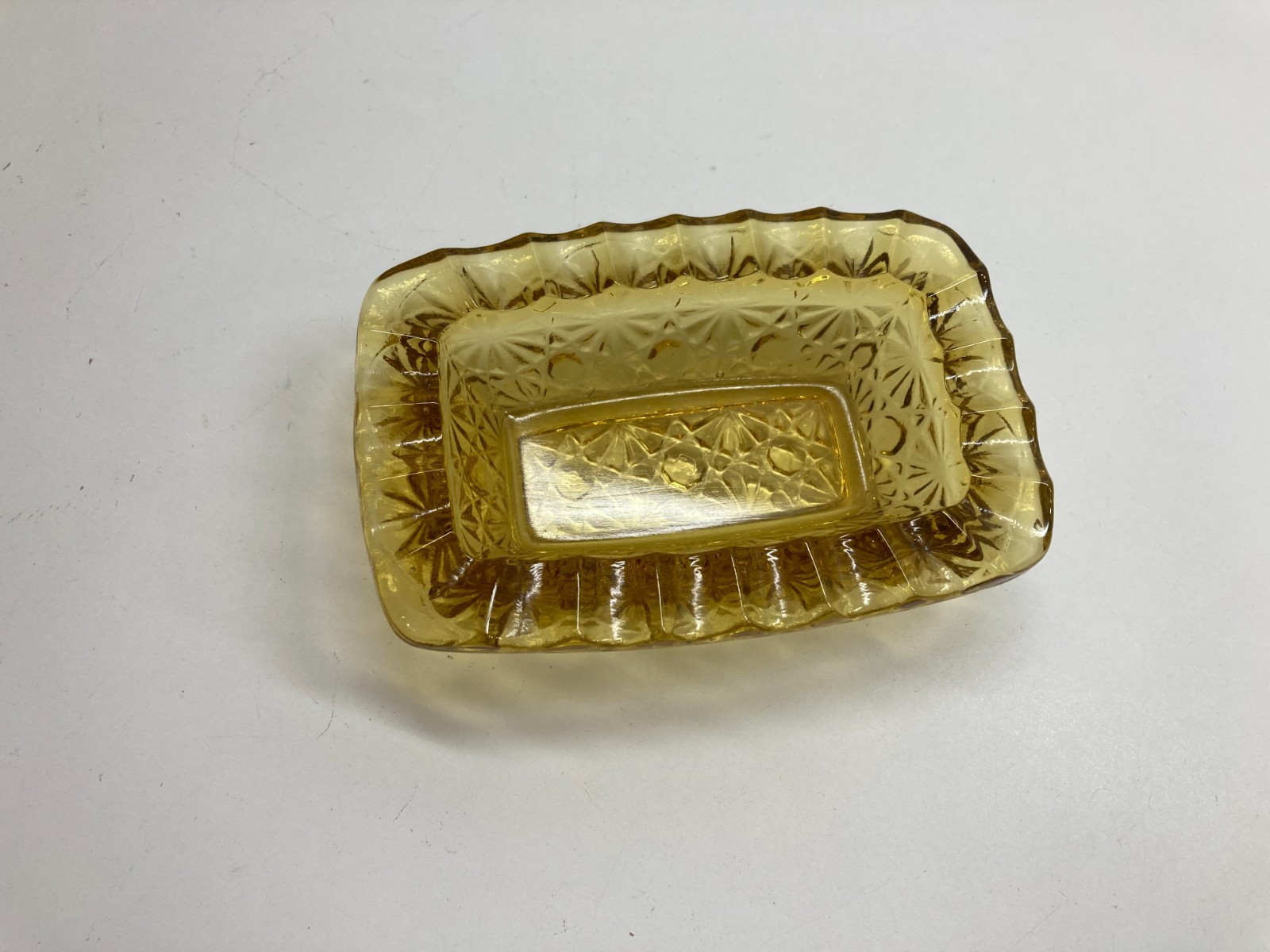vintage amber glass daisy and button rectangular ashtray MCM unique