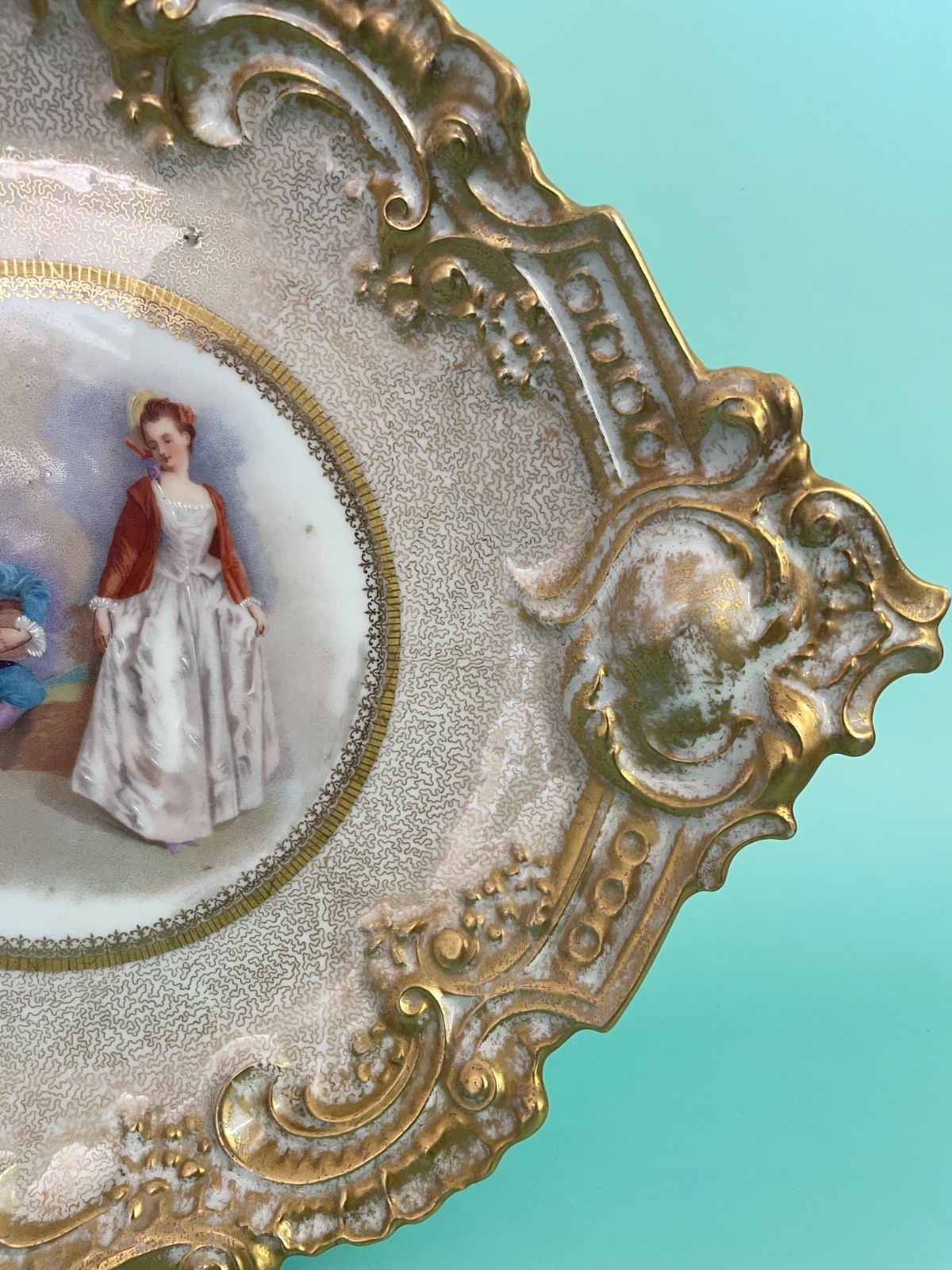 Straus, Lewis & Sons Limoges Handpainted Courting Couple Portrait Plaque Tray