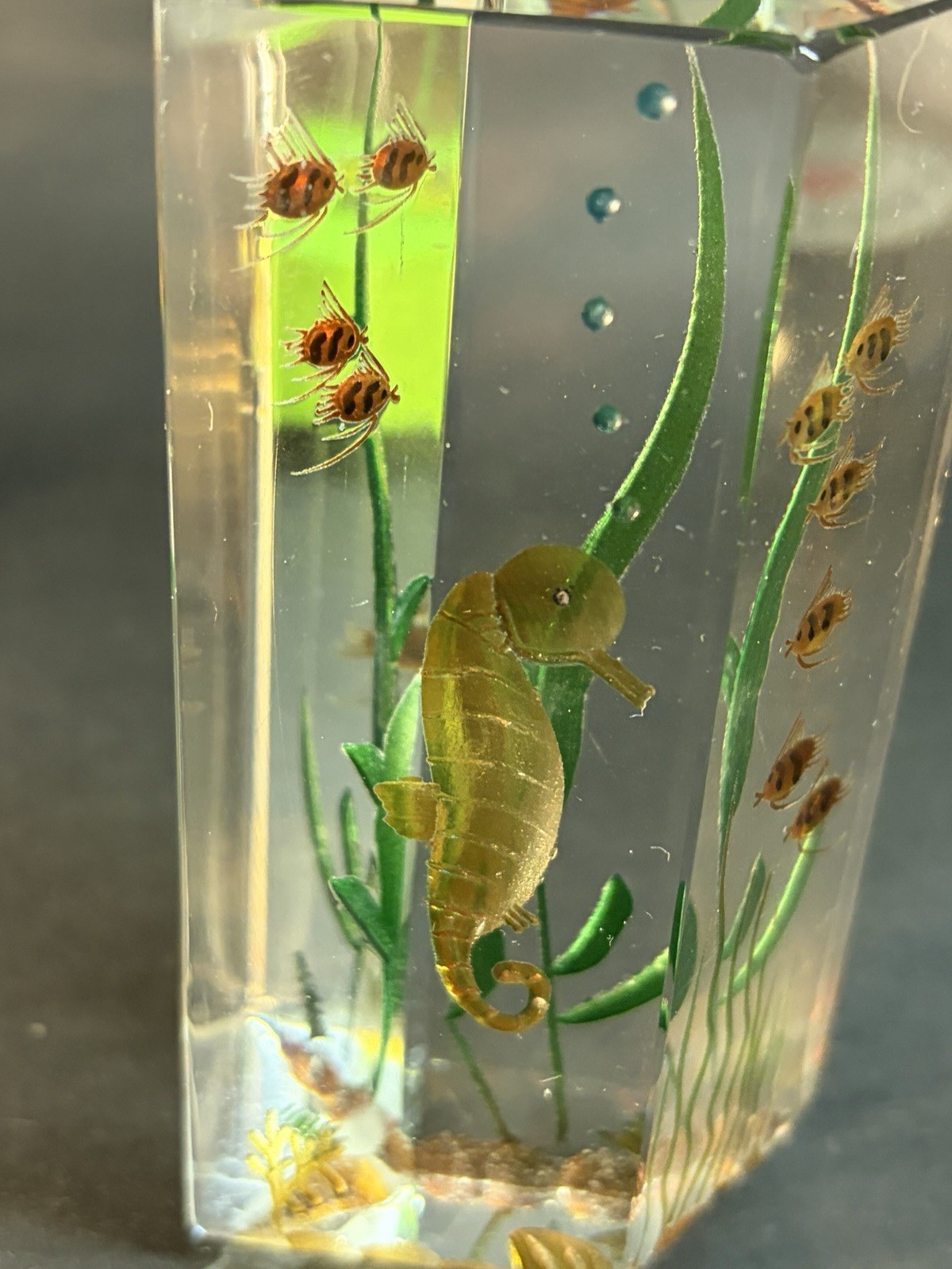 2 Carved Lucite Aquarium Sea Horse Fish Reef 4” Paperweights