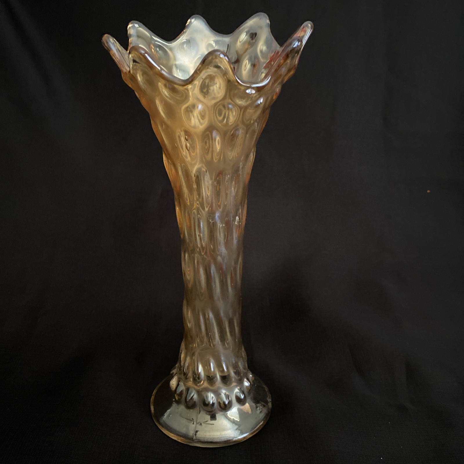 Marigold Art Glass Vase Carnival Iridescent Rustic Variant Pattern Tree Trunk