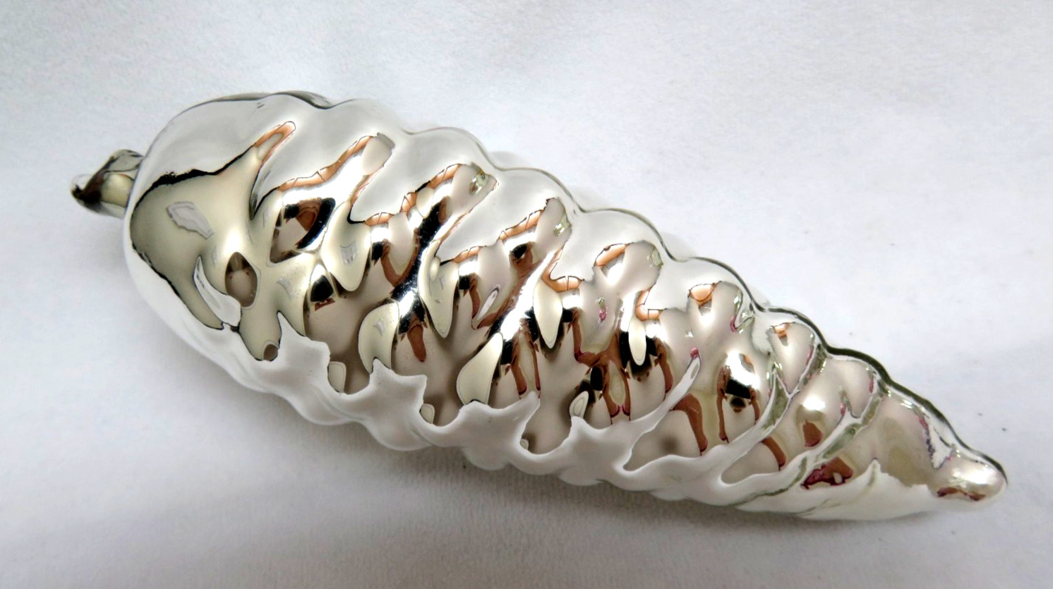 Silver Mercury Glass KUGEL Christmas Ornament PINECONE 6 1/2″ Long