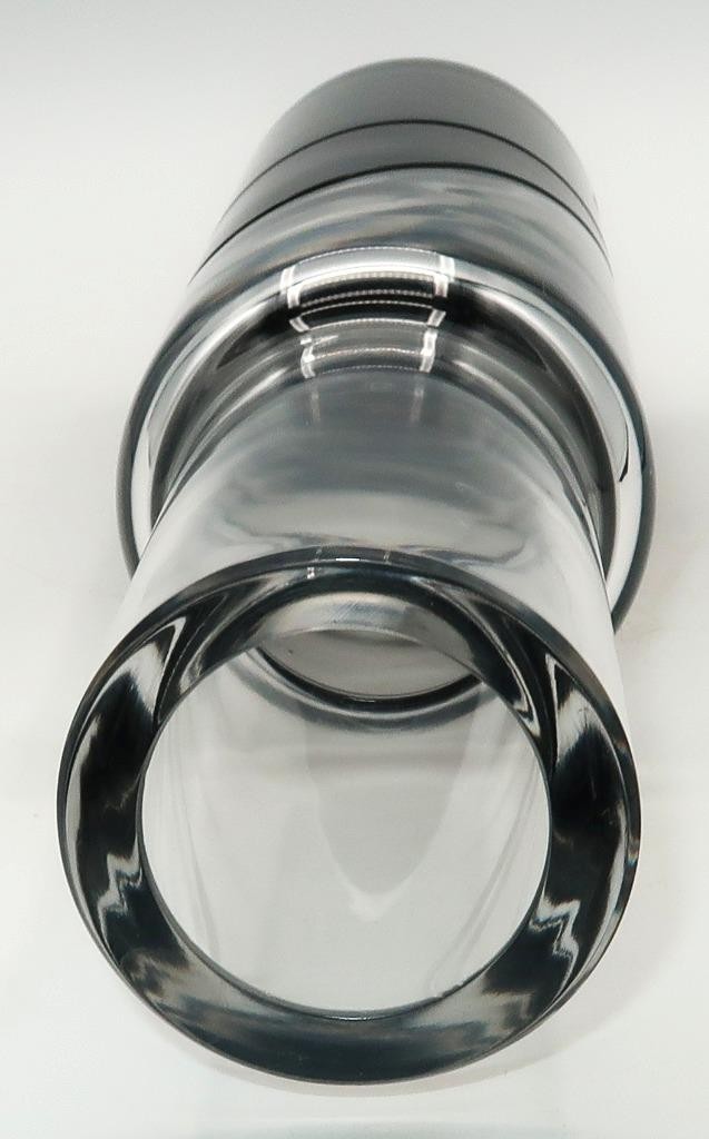 Murano Archimede Seguso MCM Art Glass Clear & Black Cylindrical Vase, 11 3/8″