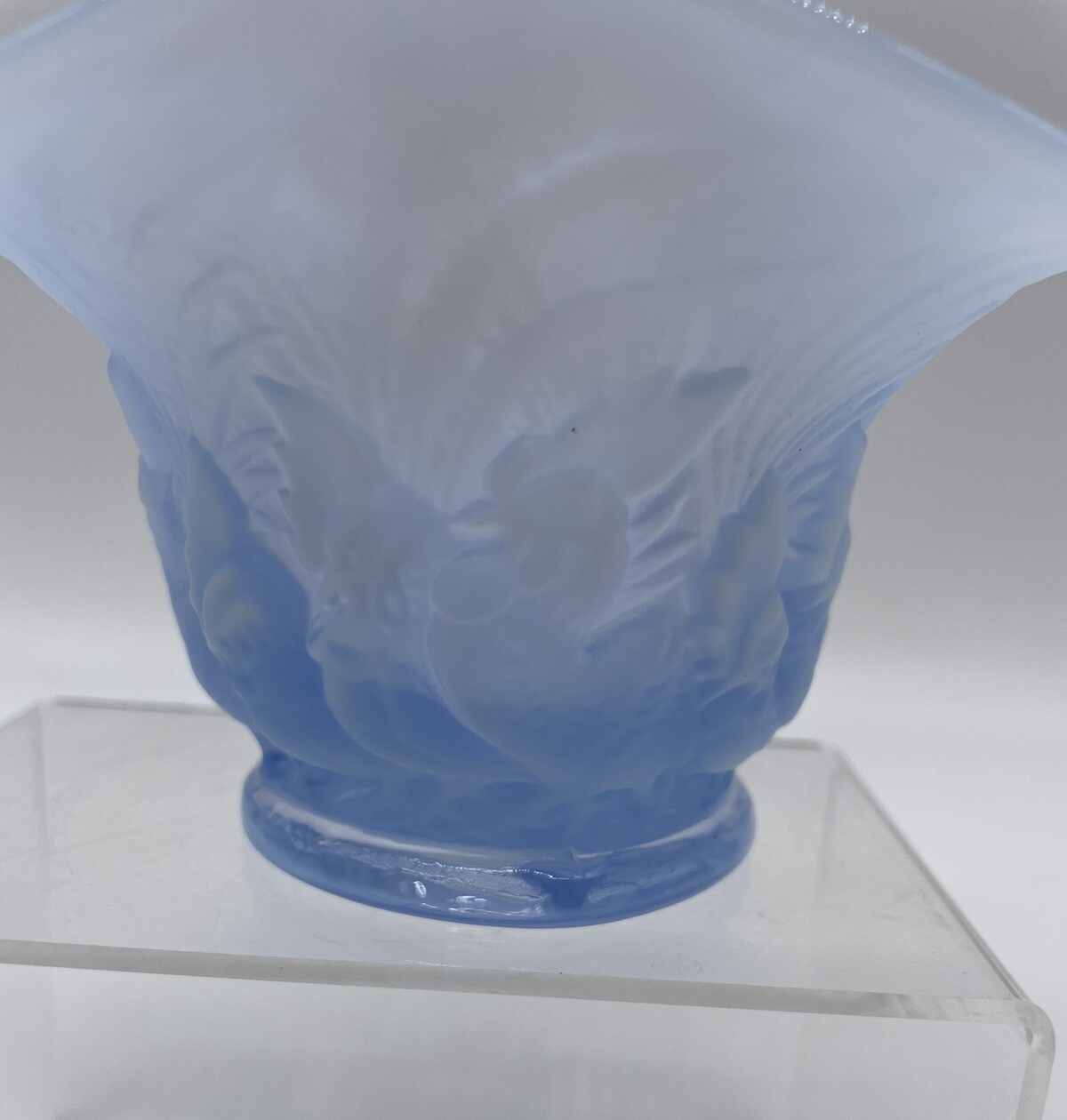1930s Duncan & Miller Chanticleer Rooster Chicken Frosted Blue Hombre Glass