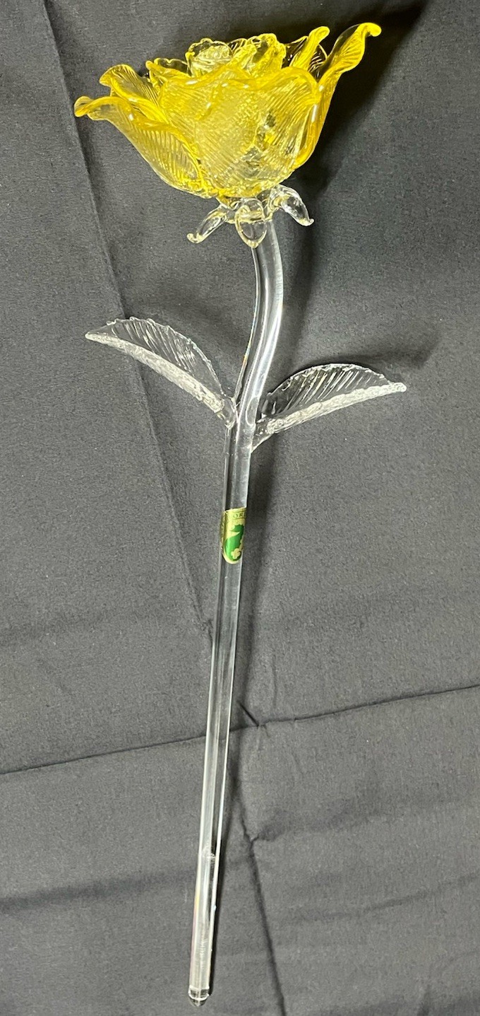 BEAUTIFUL Waterford Fleurology Fine Crystal Sculpted Yellow Rose Flower 14.5″