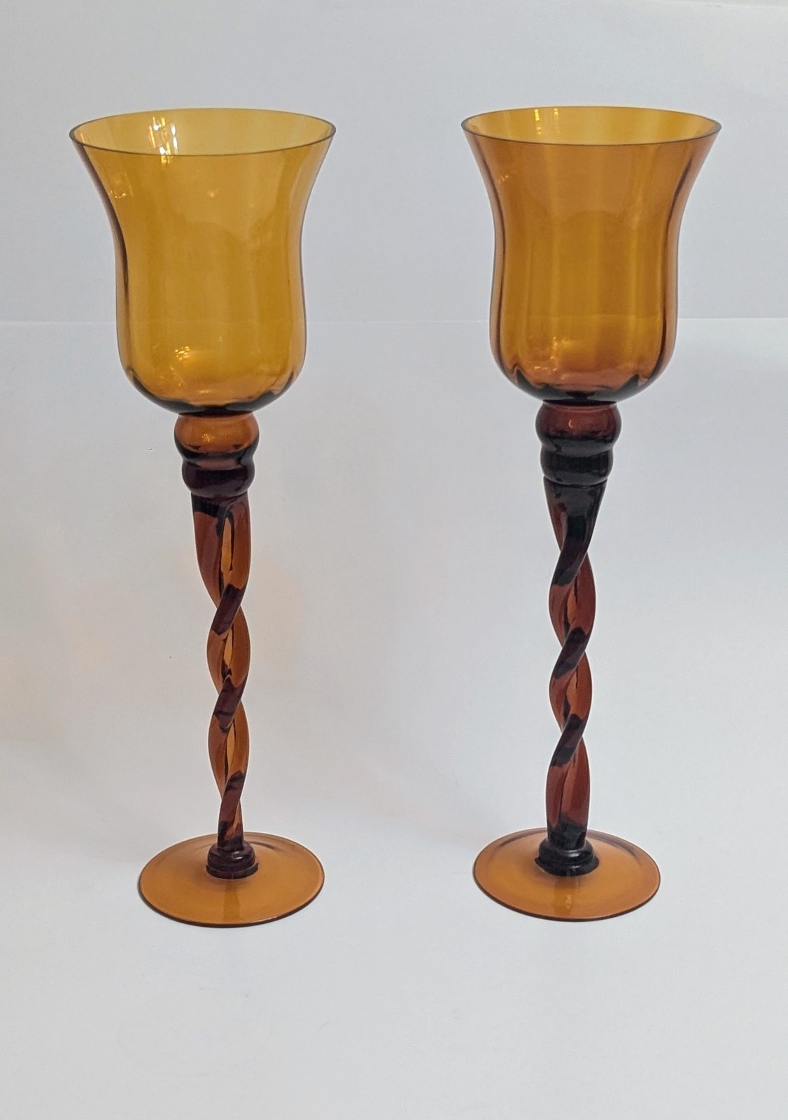 Vintage Empoli Amber Glass Twisted Stem Pedestal Candle Holder 15.75″