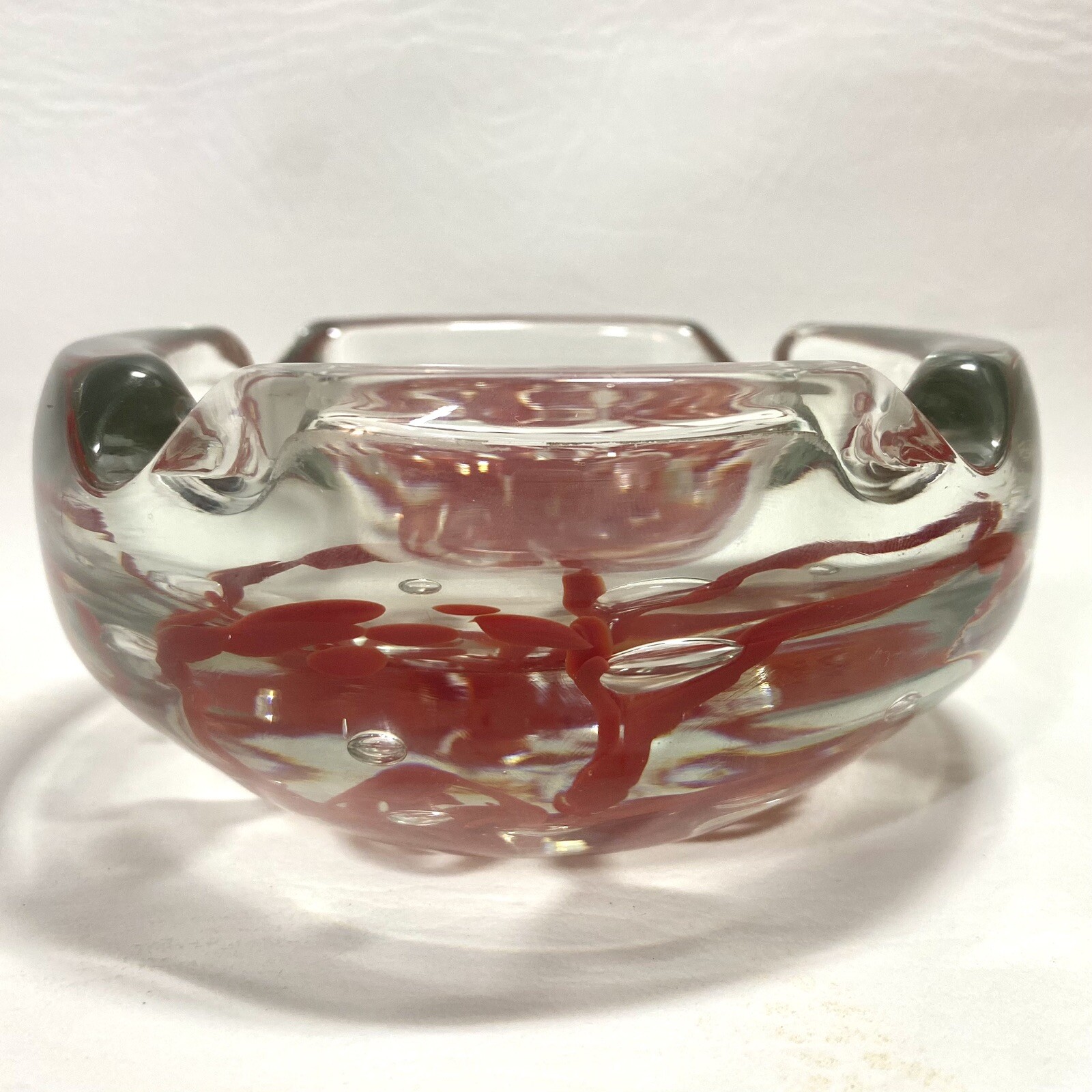 Vtg Murano Cigarette Cigar Ashtray Pipe Bowl Trinket Dish Red Swirl Art Glass