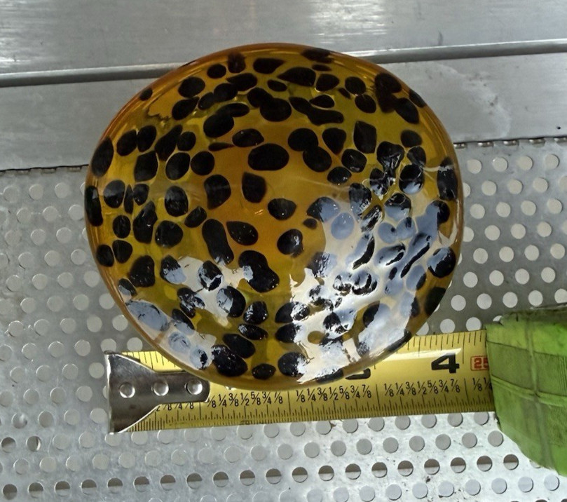 Blenko Glass Mushroom Paperweight – Citrine with Dark Spots