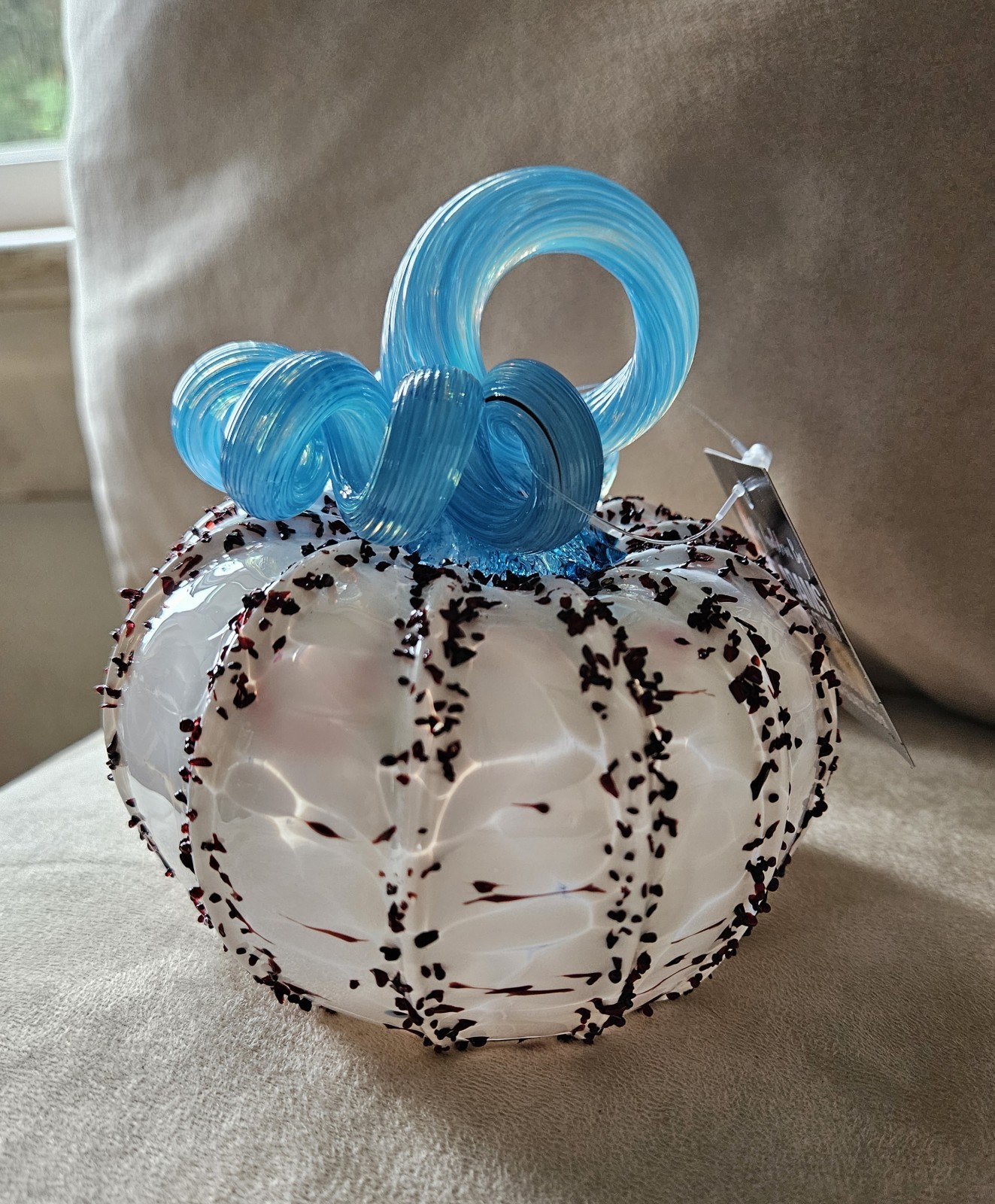 Patriotic Red, White, & Blue Luke Adams Glass Pumpkin, Squat Size