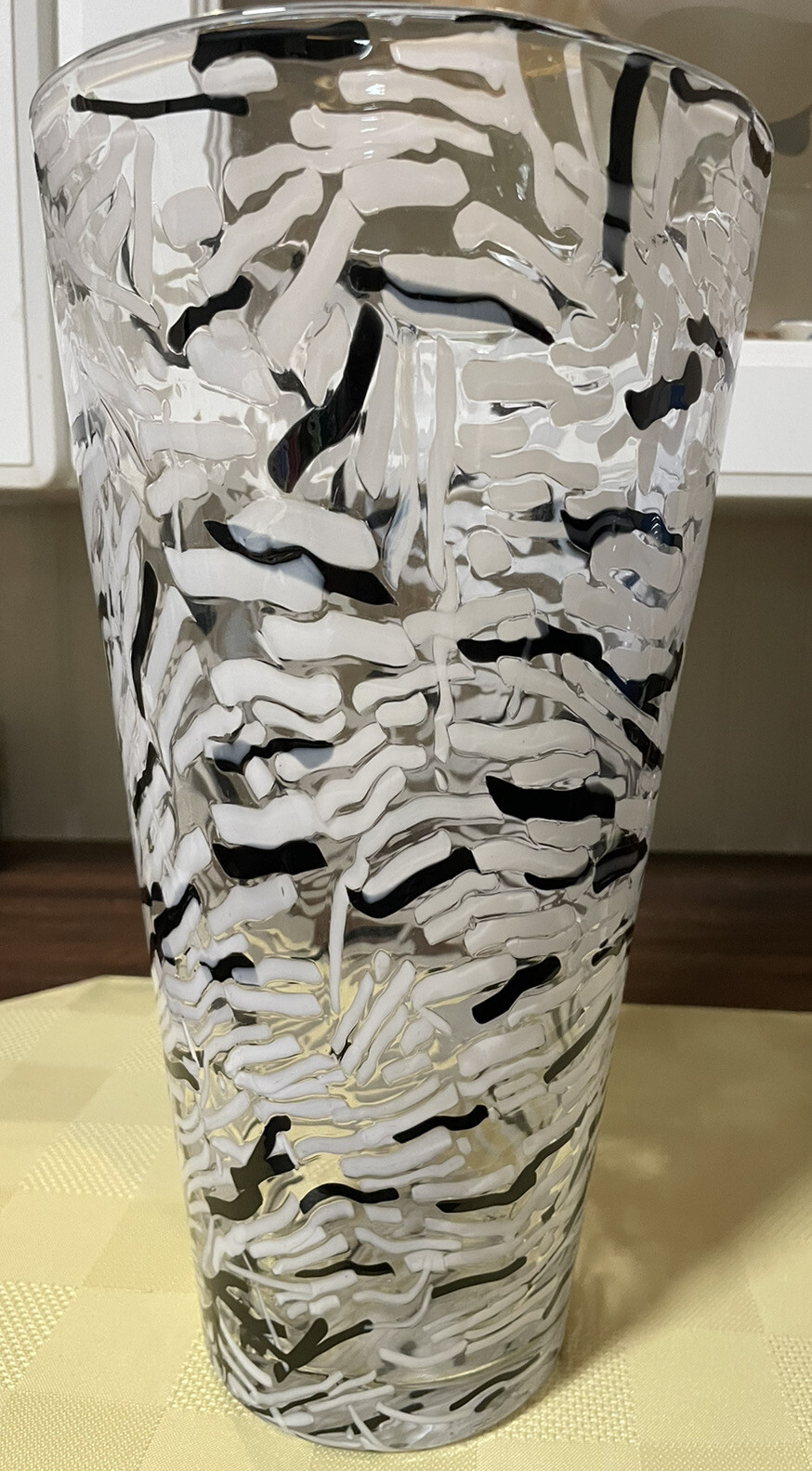 Vintage Designers Guild Thailand White Black Confetti Art Glass Large Vase 12”