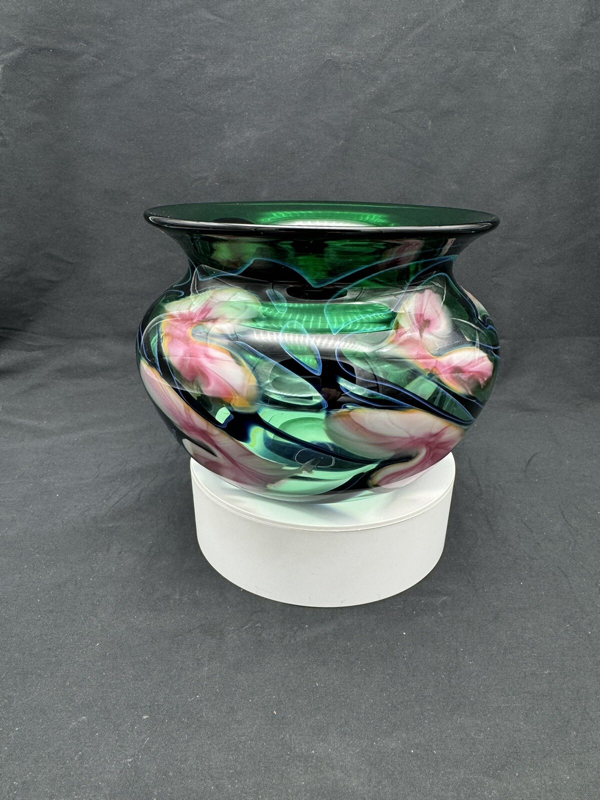 Vintage 1994 Signed John Lotton Flower Vine Art Glass Bowl Vase